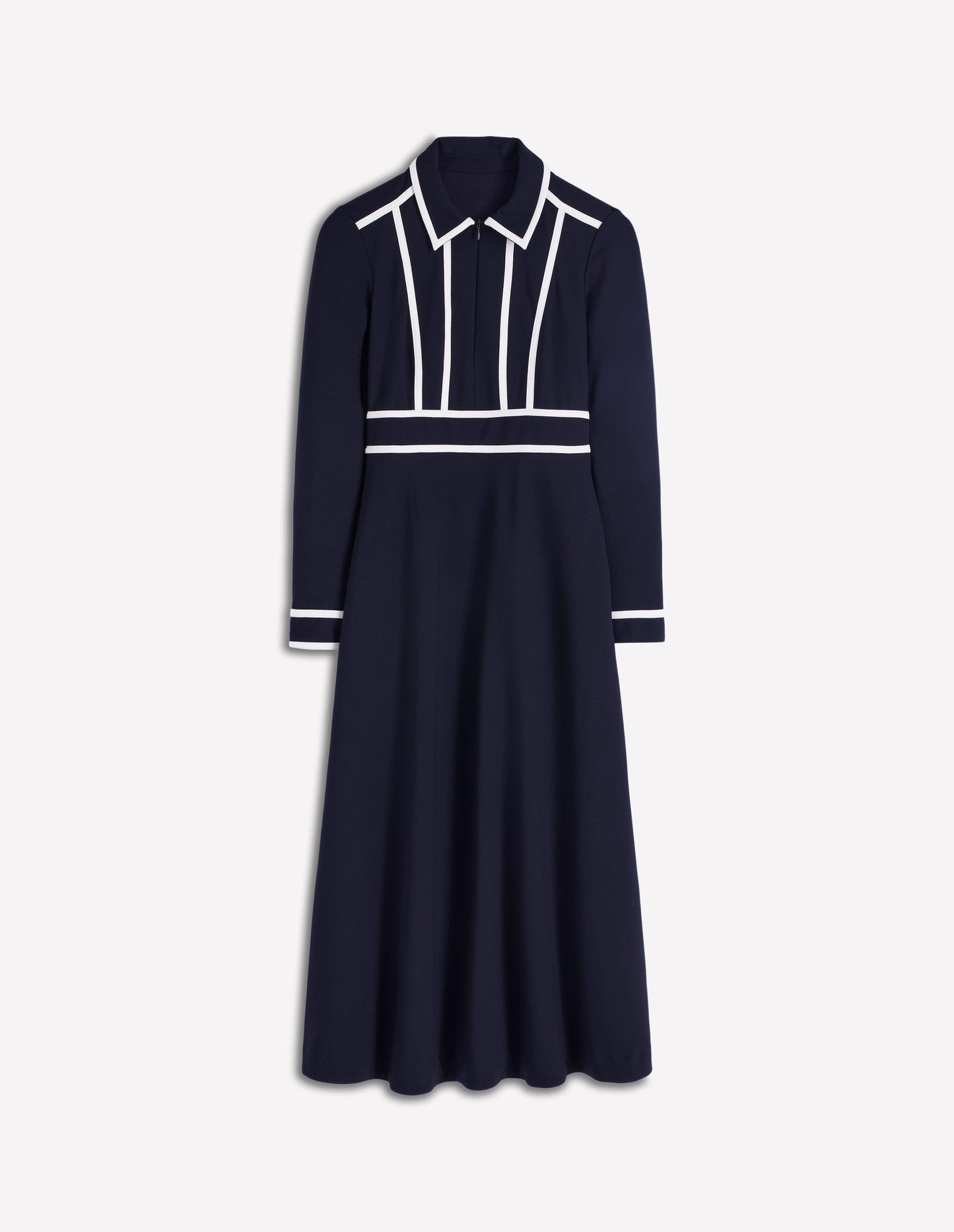 Contrast Ponte Midi Dress-Navy