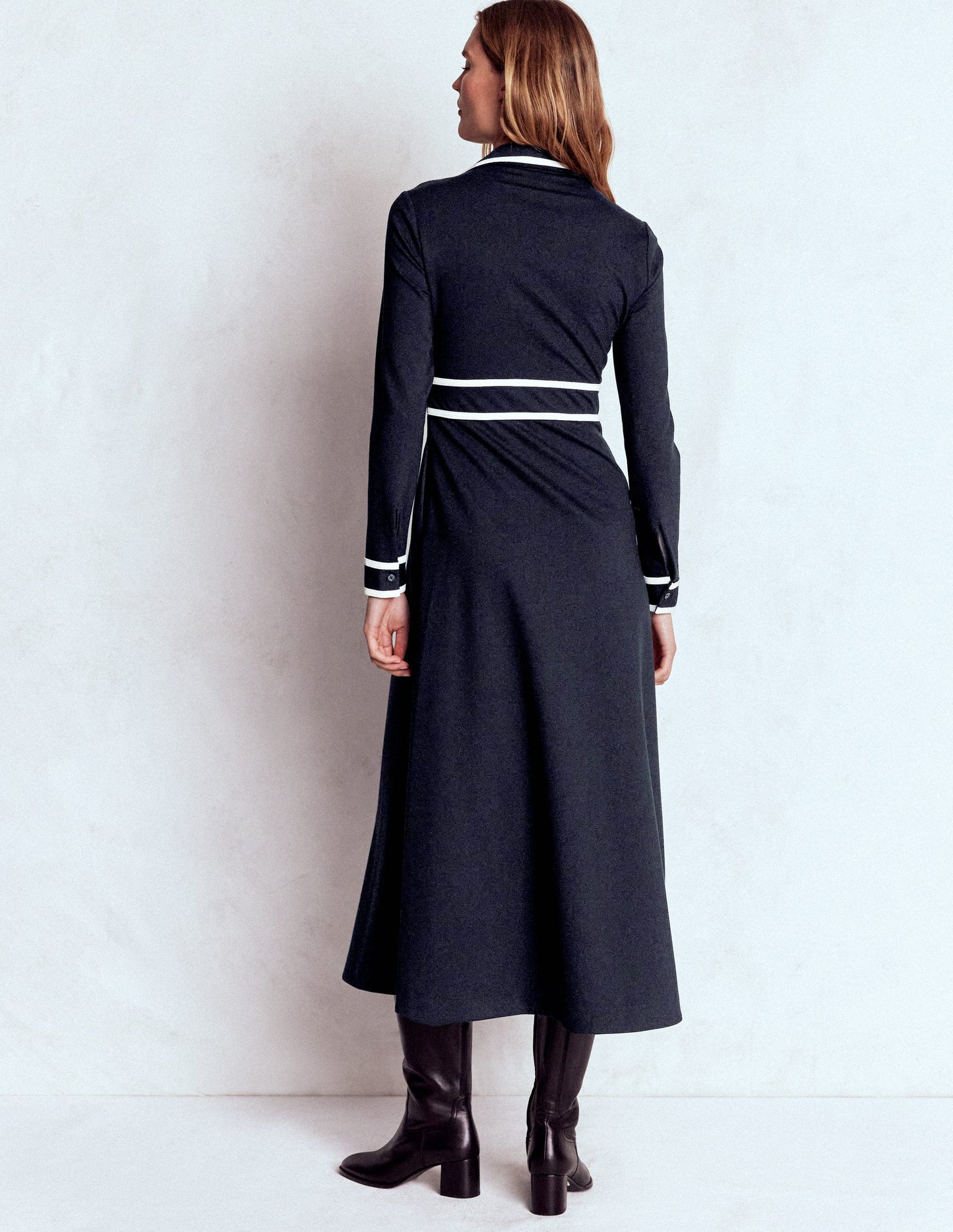 Contrast Ponte Midi Dress-Navy