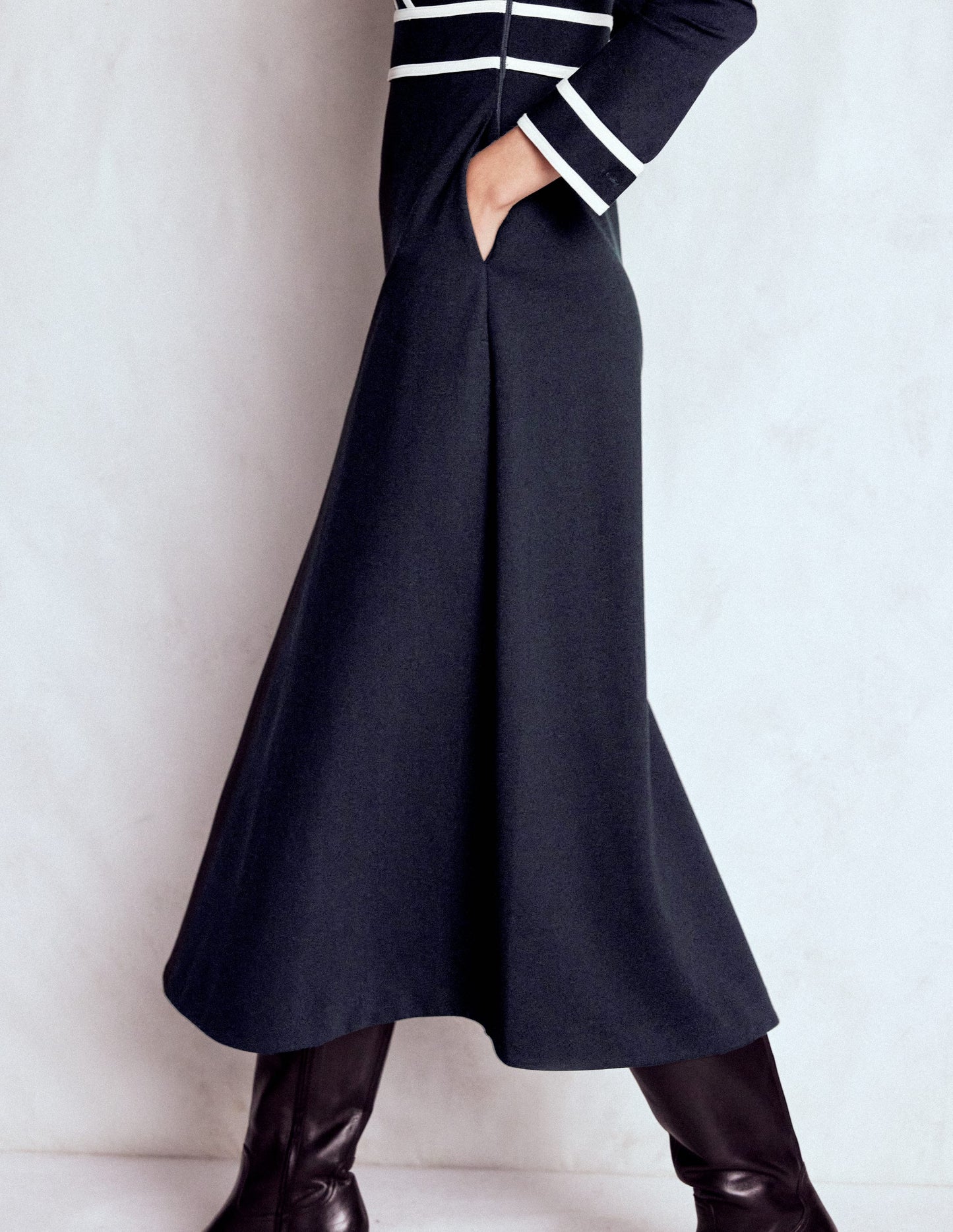 Contrast Ponte Midi Dress-Navy
