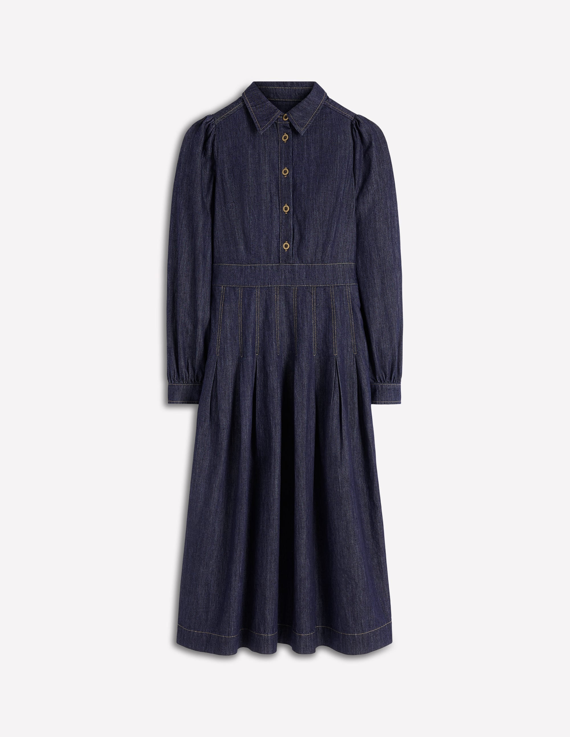 Pleat Skirt Denim Midi Dress-Indigo Wash - Image 5