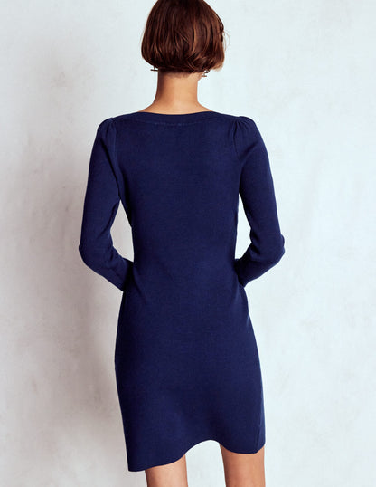 Tiana Tie Front Knitted Dress-Navy-3