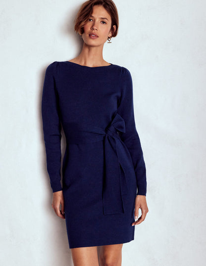 Tiana Tie Front Knitted Dress-Navy-4