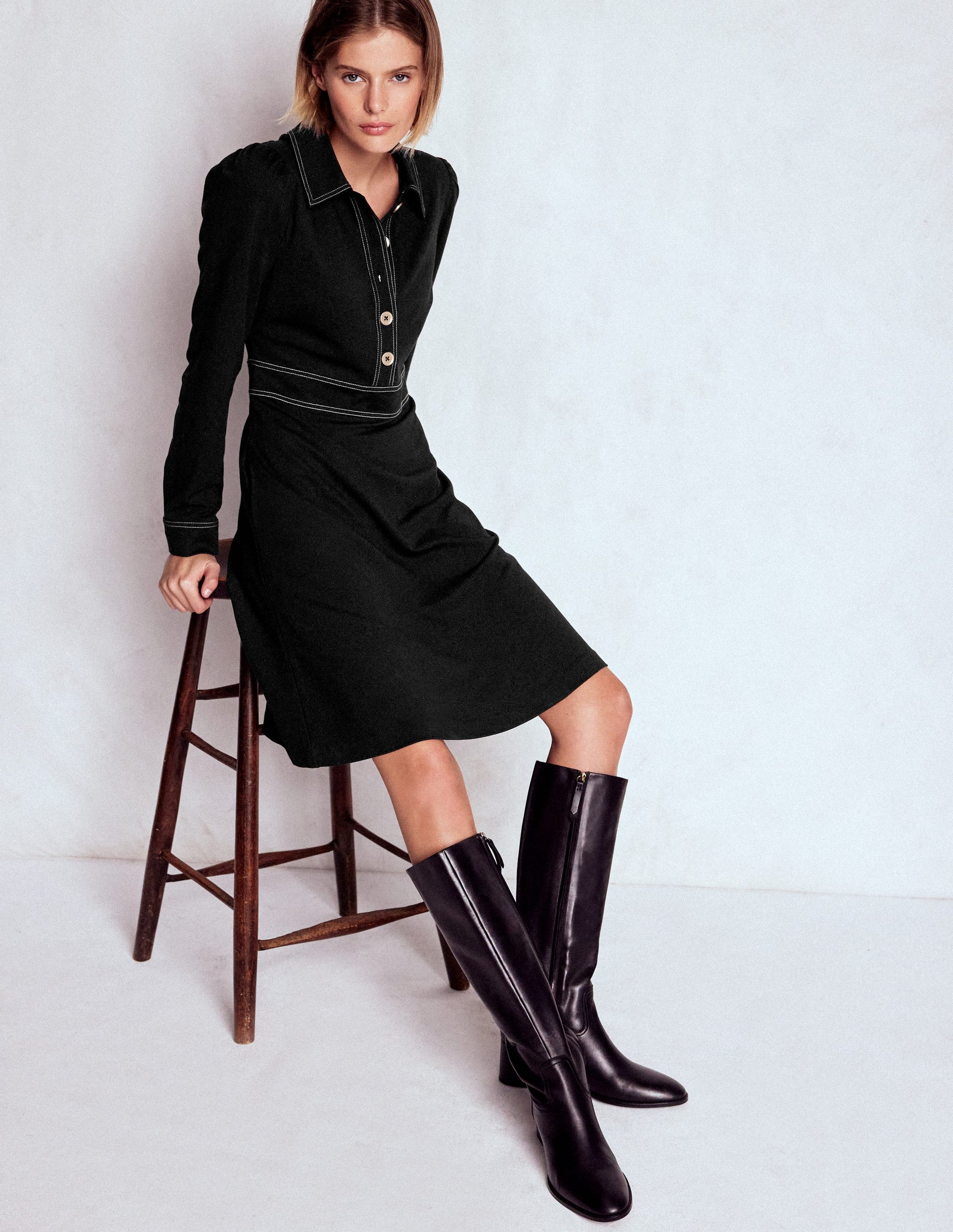 boden black dress Nicolette Long Sleeve Dress-Black