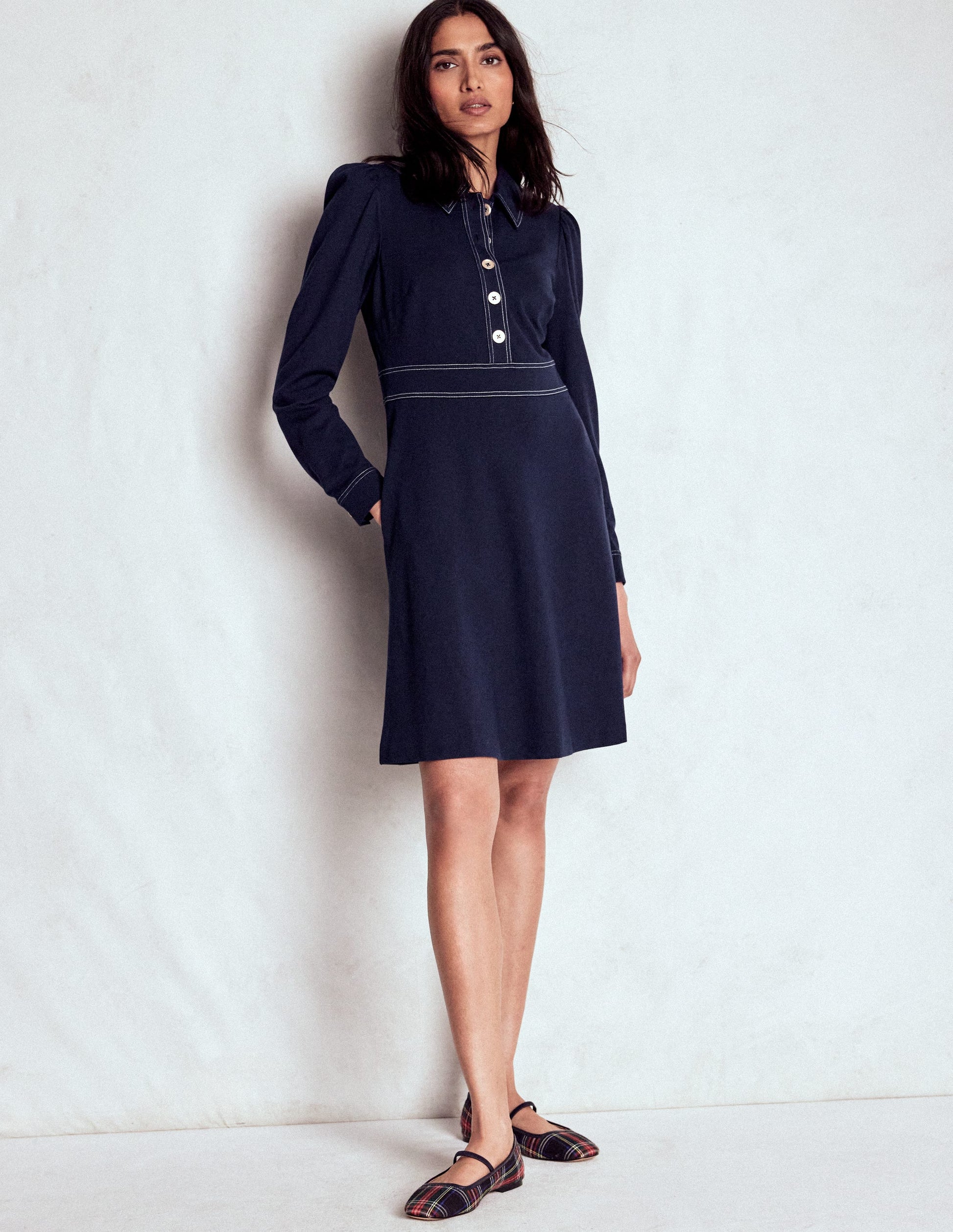 Nicolette Long Sleeve Dress-Navy-4