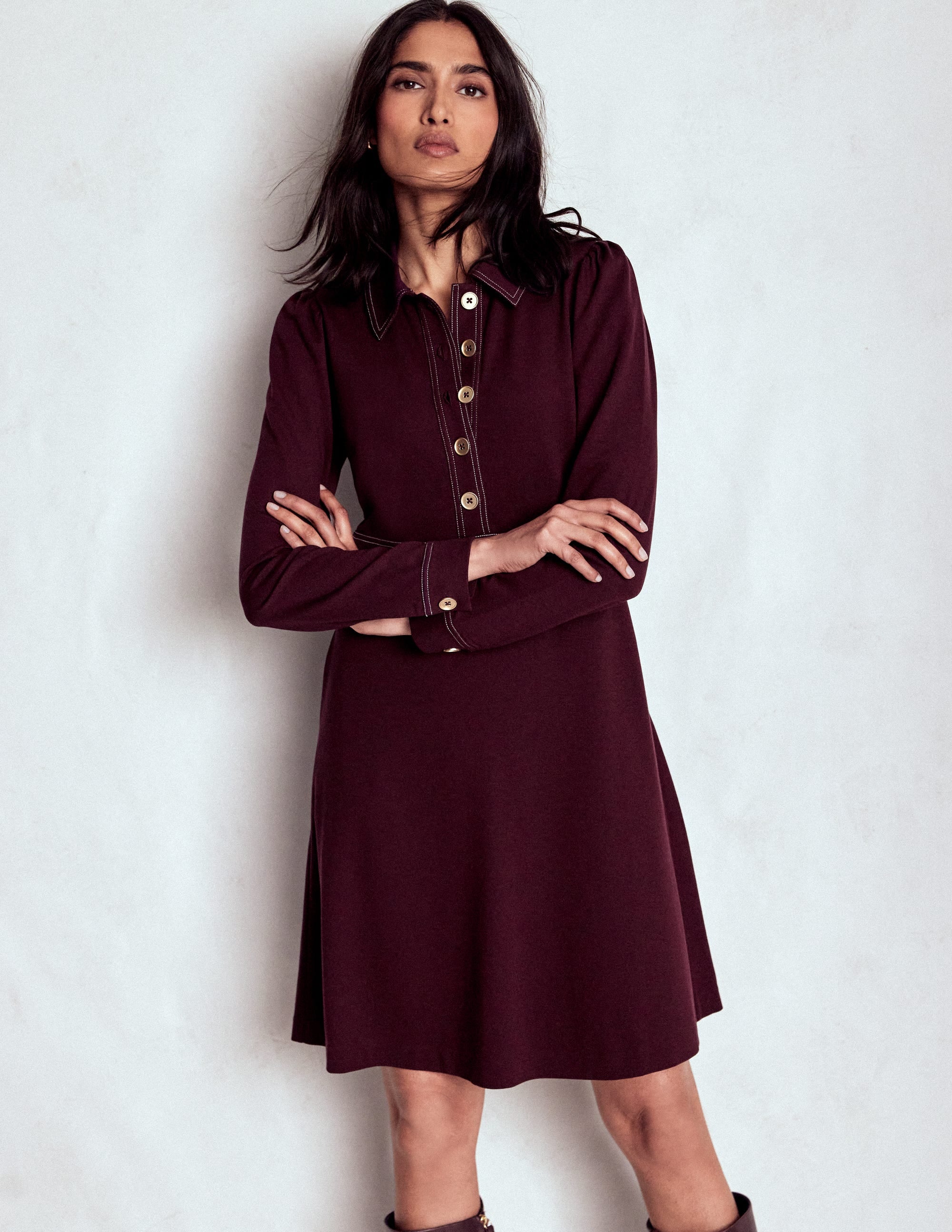Nicolette Long Sleeve Dress-Dark Cherry - Image 1