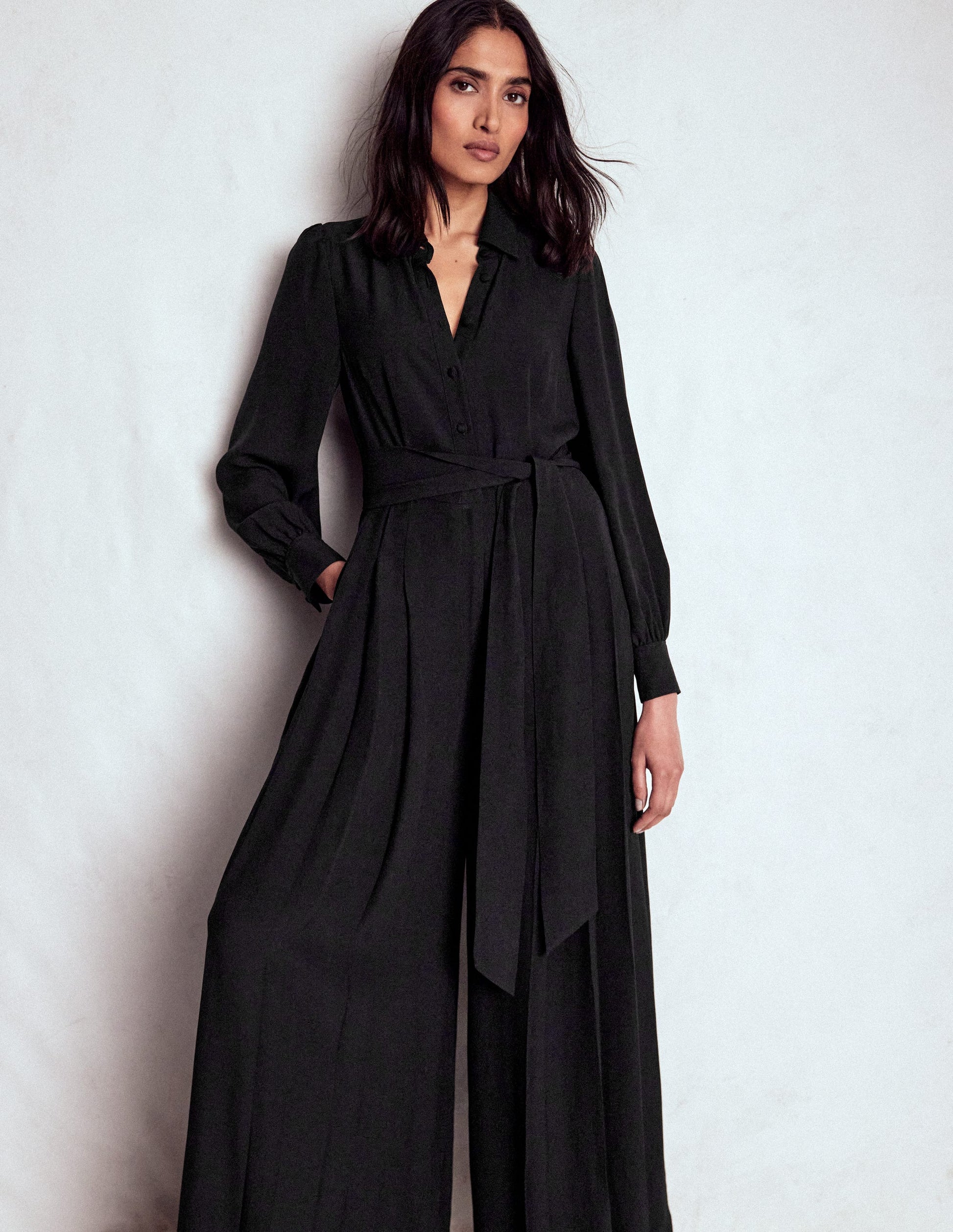 Button Up Palazzo Jumpsuit-Black-2