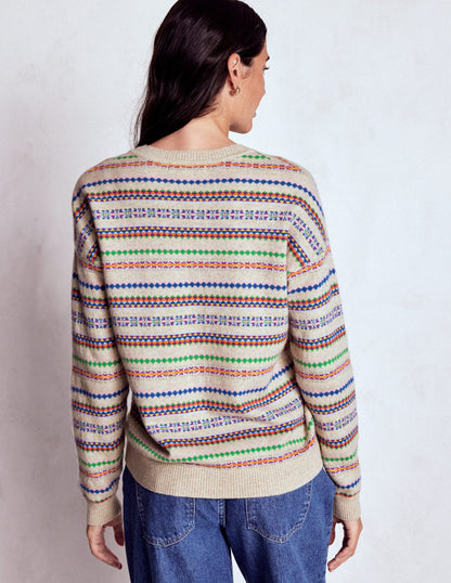 Lydia Cashmere Jumper-Oatmeal Melange Fair Isle-3