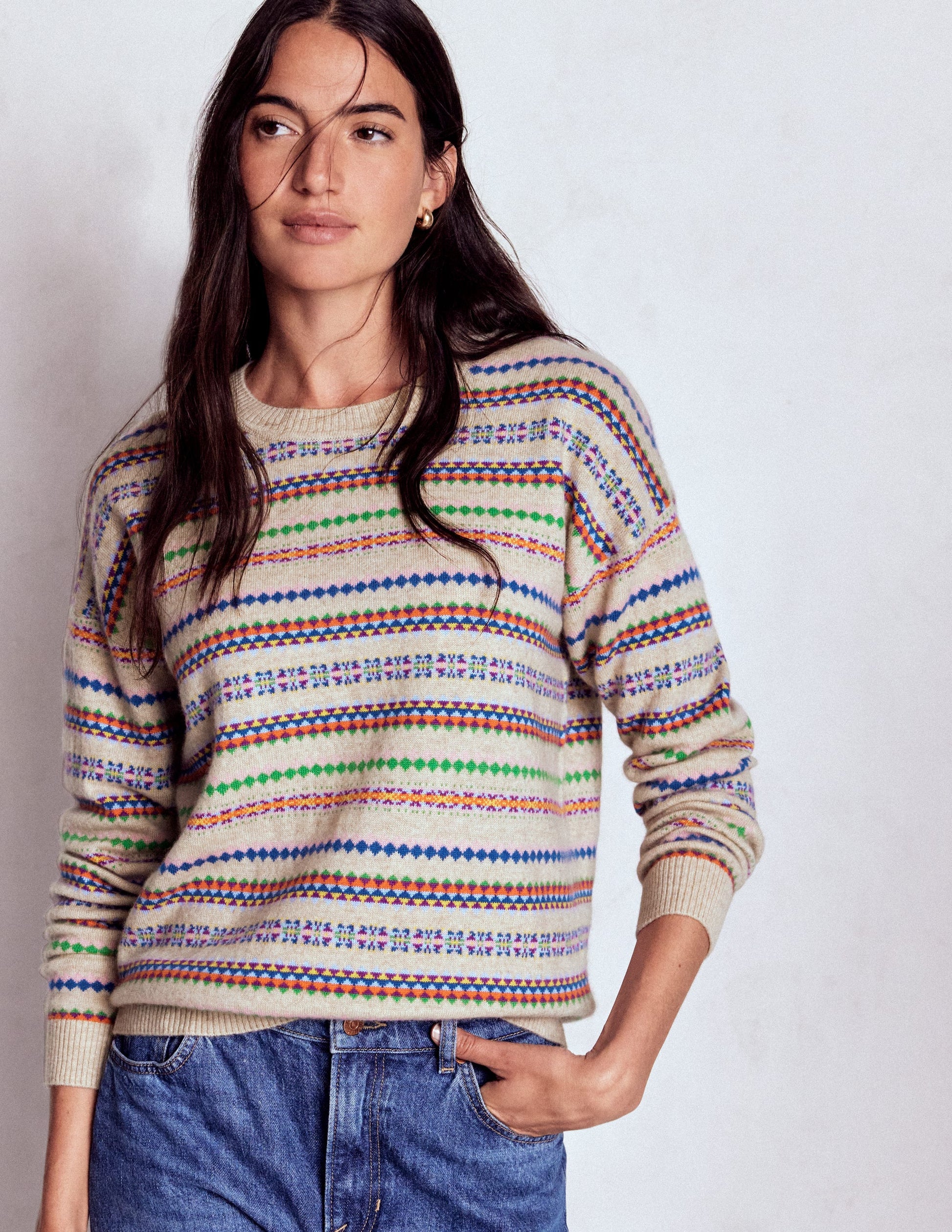 Lydia Cashmere Jumper-Oatmeal Melange Fair Isle-4