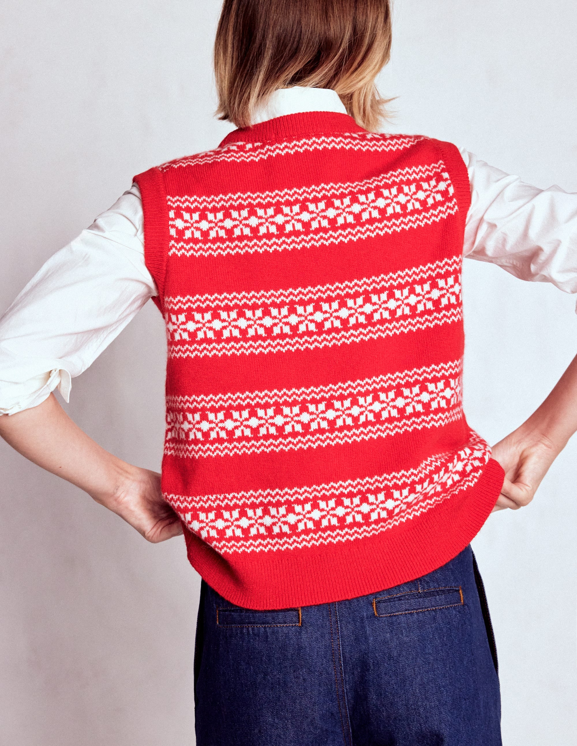 Edie Fair Isle Tank-Poppy Red, Warm Ivory - Image 3