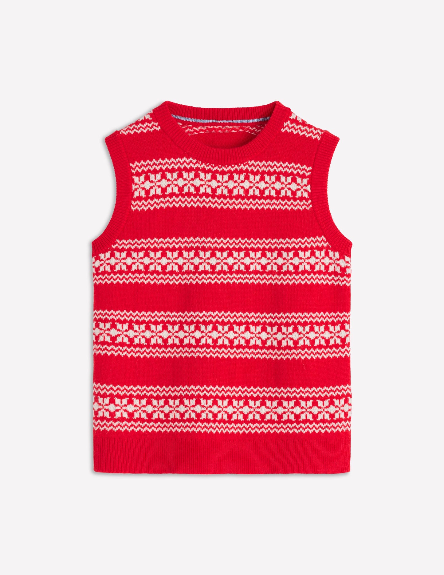 Edie Fair Isle Tank-Poppy Red, Warm Ivory