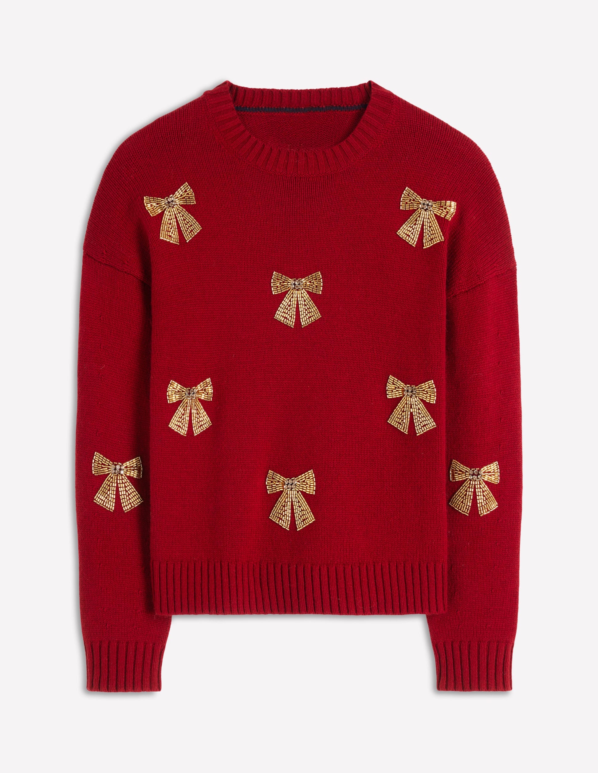 Natalie Embroidered Jumper-Red, Embellished Bows-6