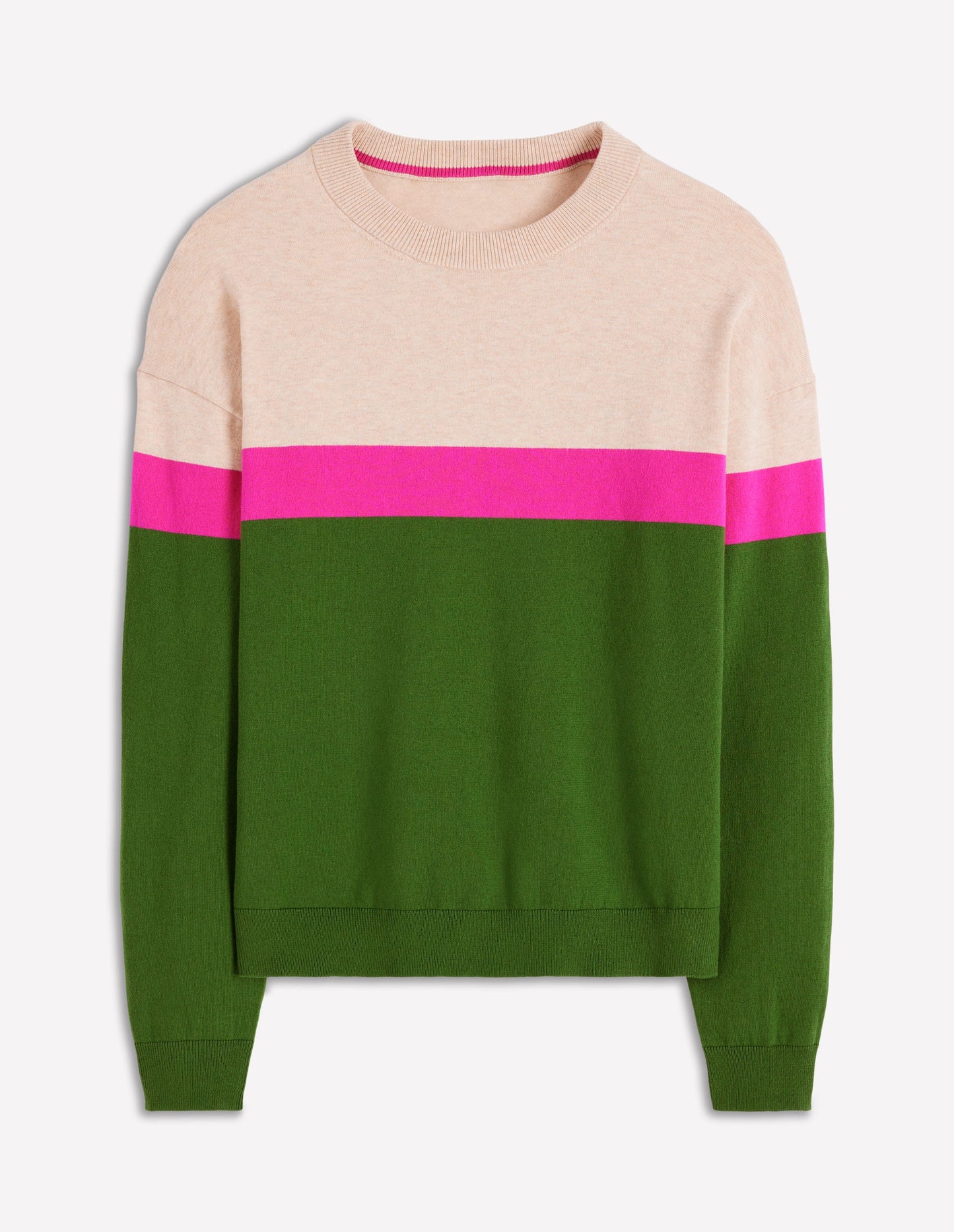 Lara Relaxed Cotton Jumper-Courtyard Green / Pink Yarrow