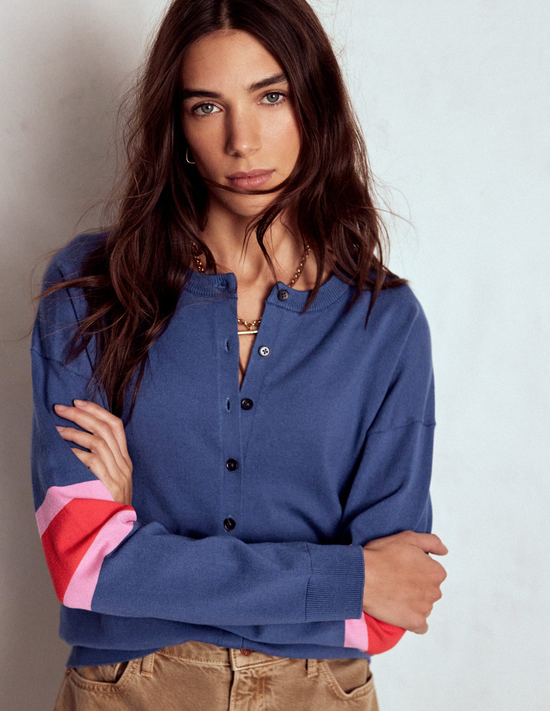 Lara Relaxed Cotton Cardigan-Denim Blue | Boden UK