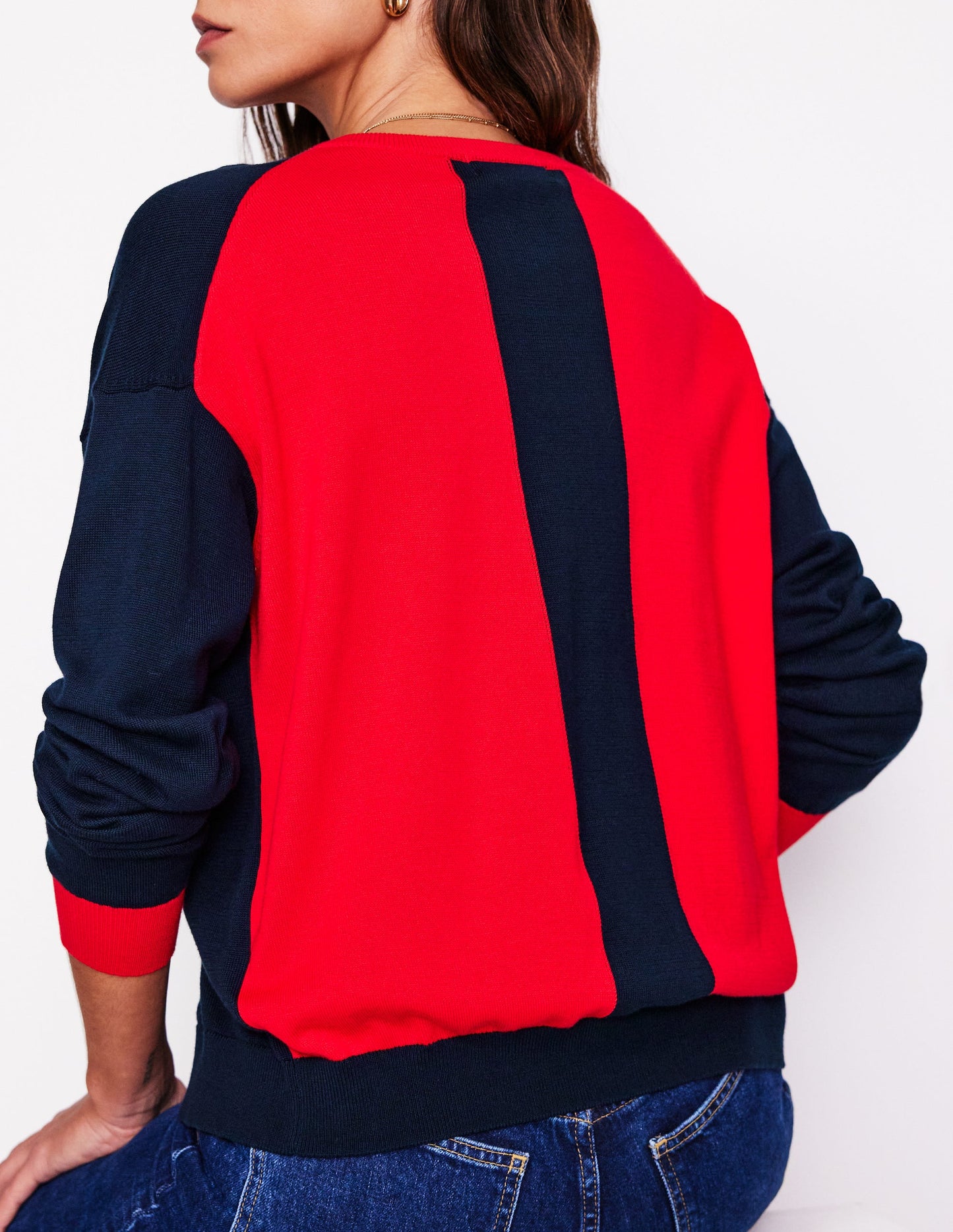 Lara Relaxed Cotton Cardigan-Navy, Poppy Red