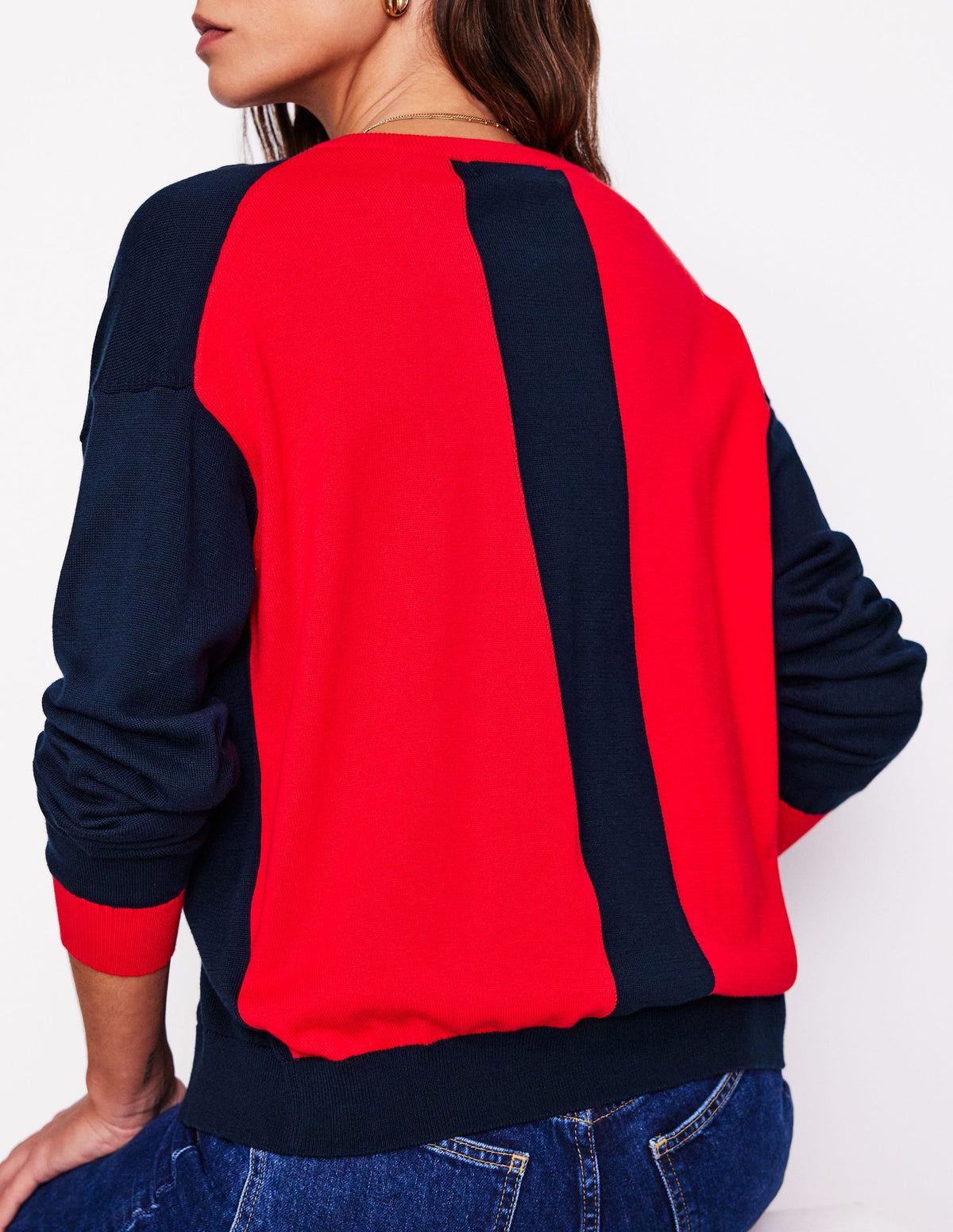 Lara Relaxed Cotton Cardigan-Navy, Poppy Red - Image 3