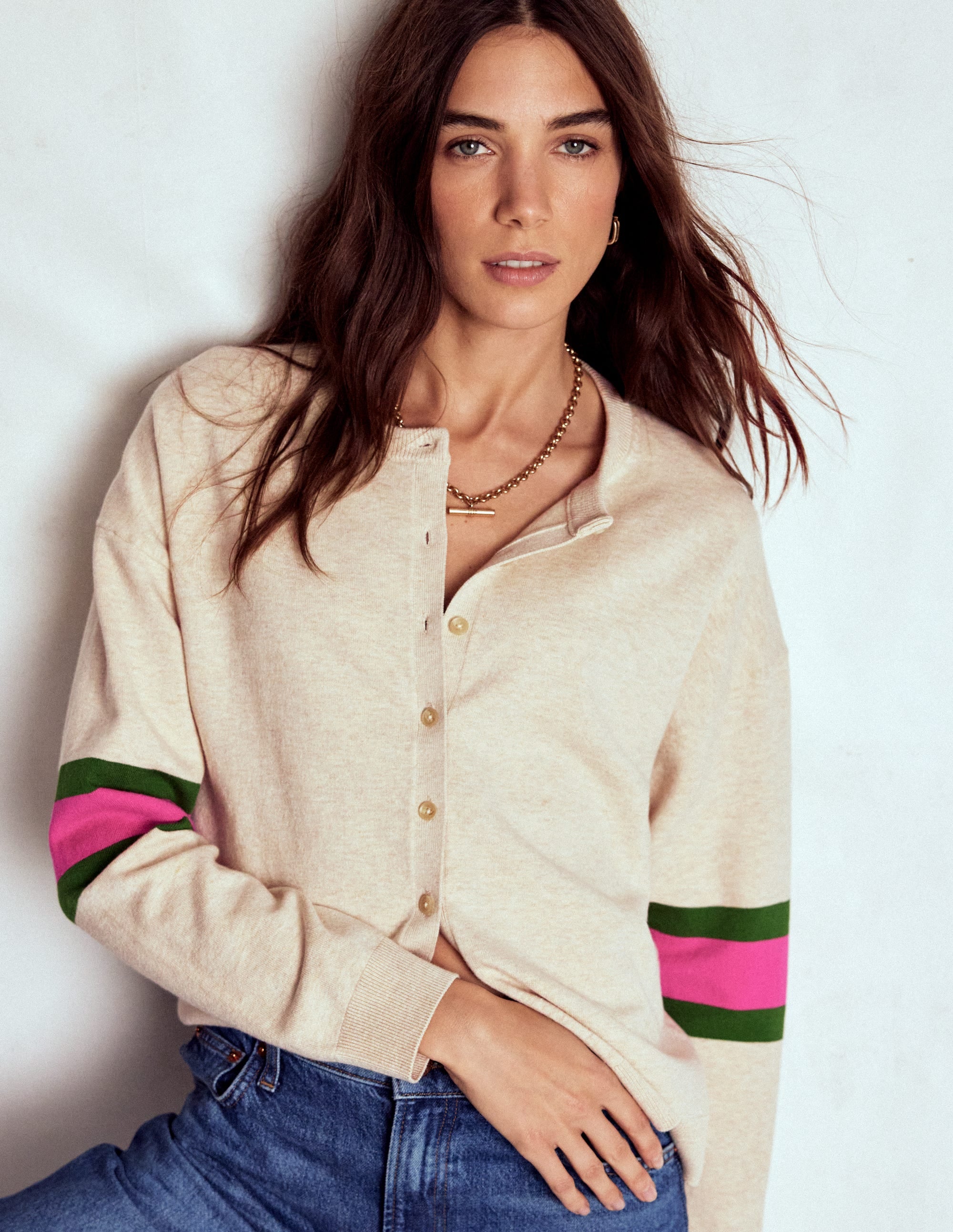 Lara Relaxed Cotton Cardigan-Oatmeal Melange - Image 1
