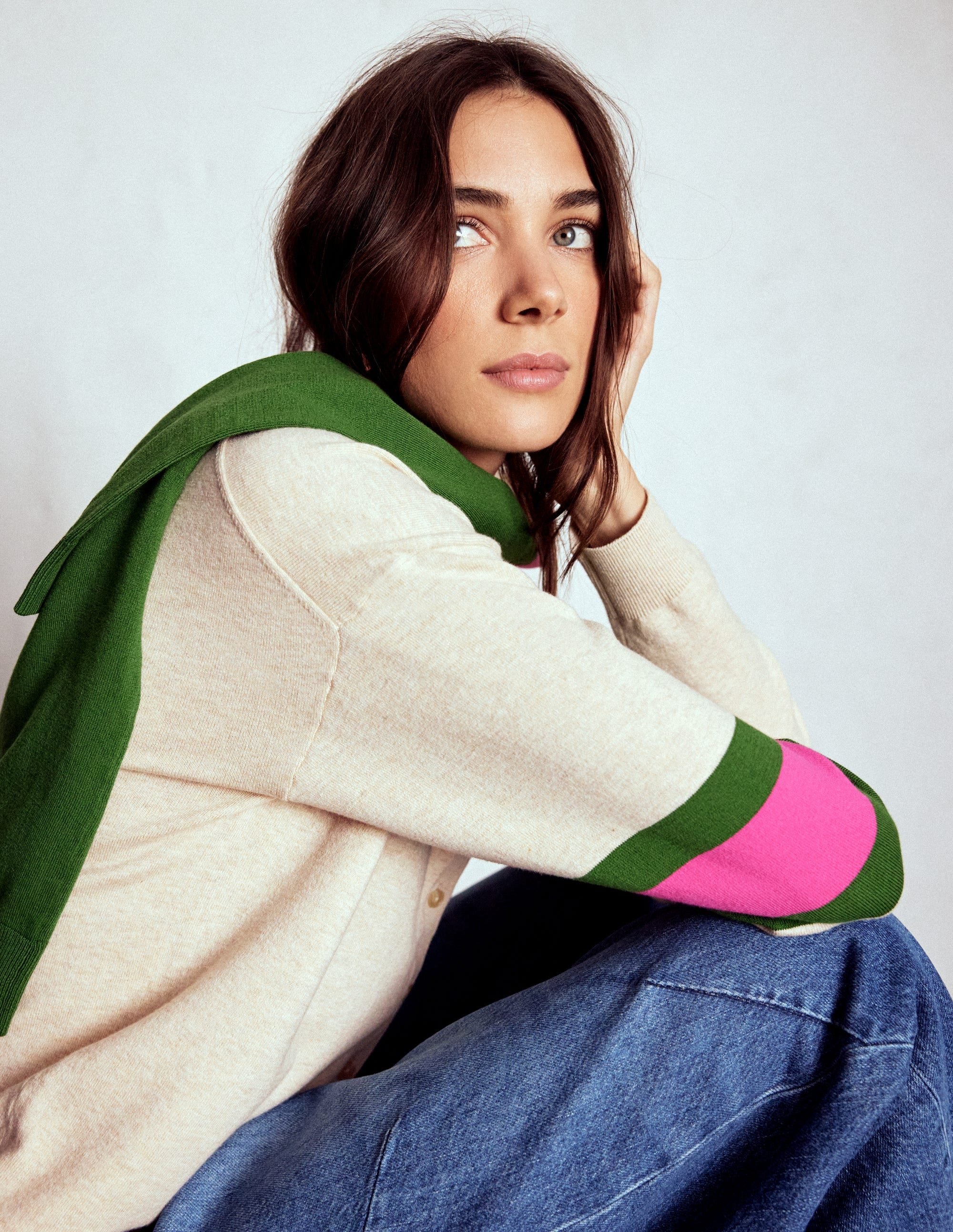 Lara Relaxed Cotton Cardigan-Oatmeal Melange - Image 2