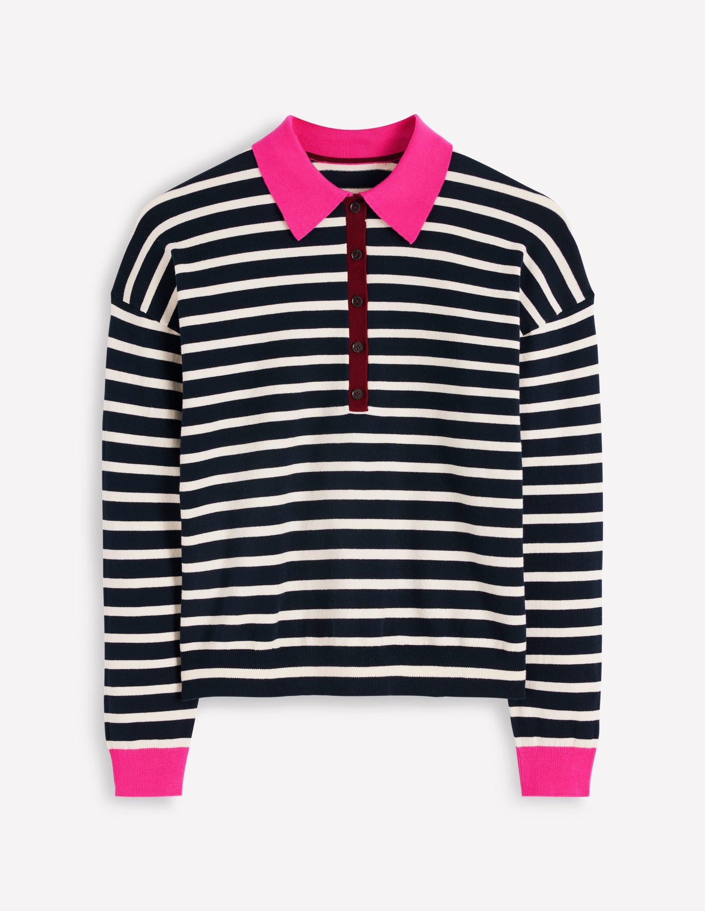 Lara Cotton Henley Jumper-Navy Stripe