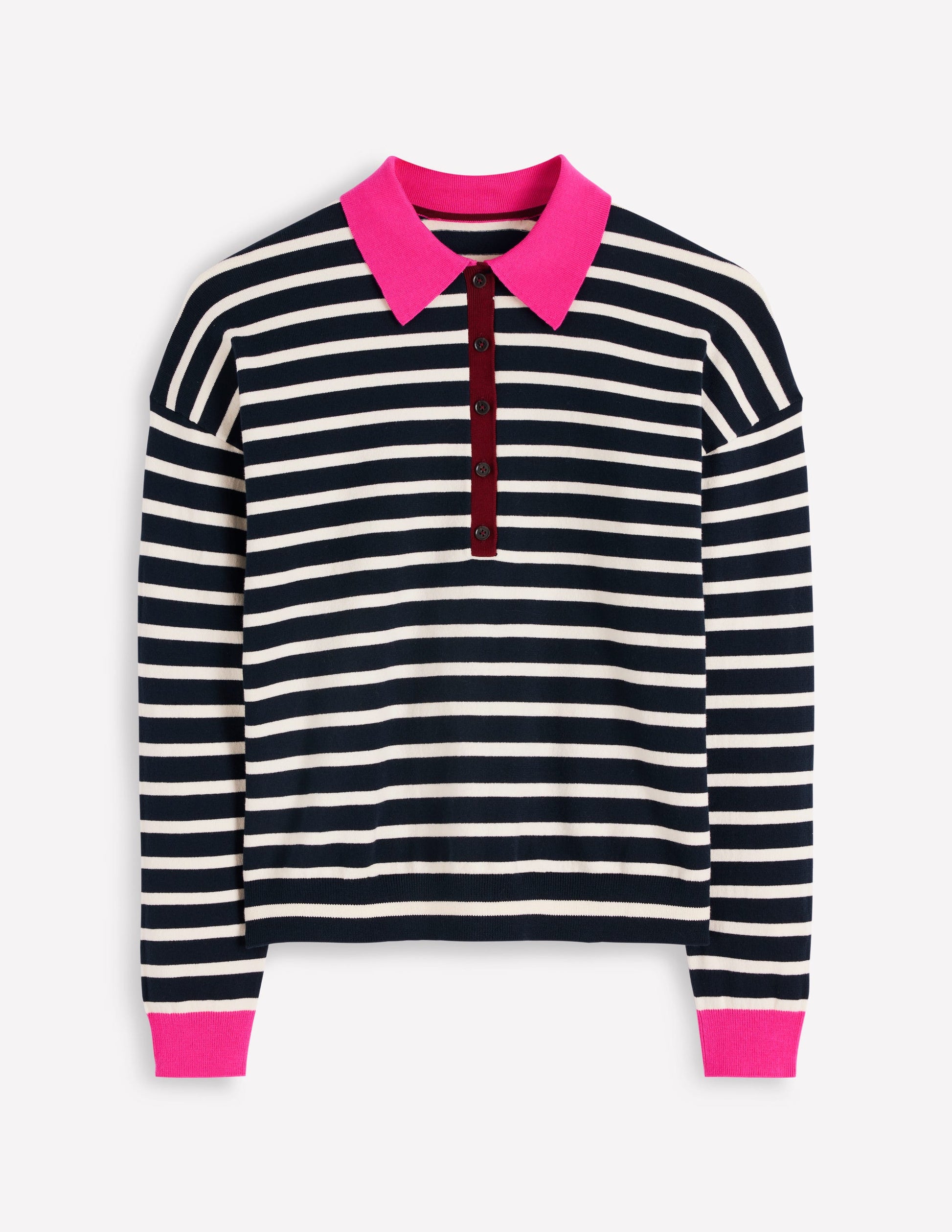 Lara Cotton Henley Jumper-Navy Stripe-6