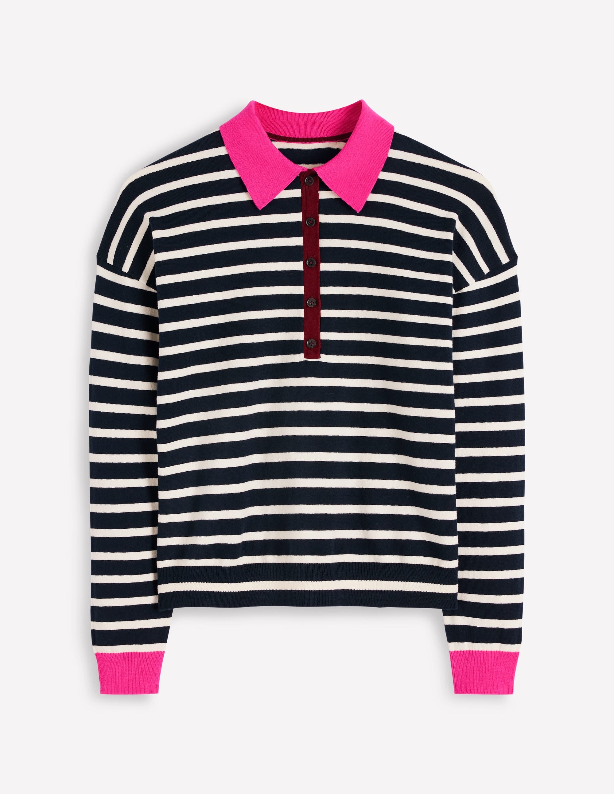 Lara Cotton Henley Jumper-Navy Stripe - Image 6
