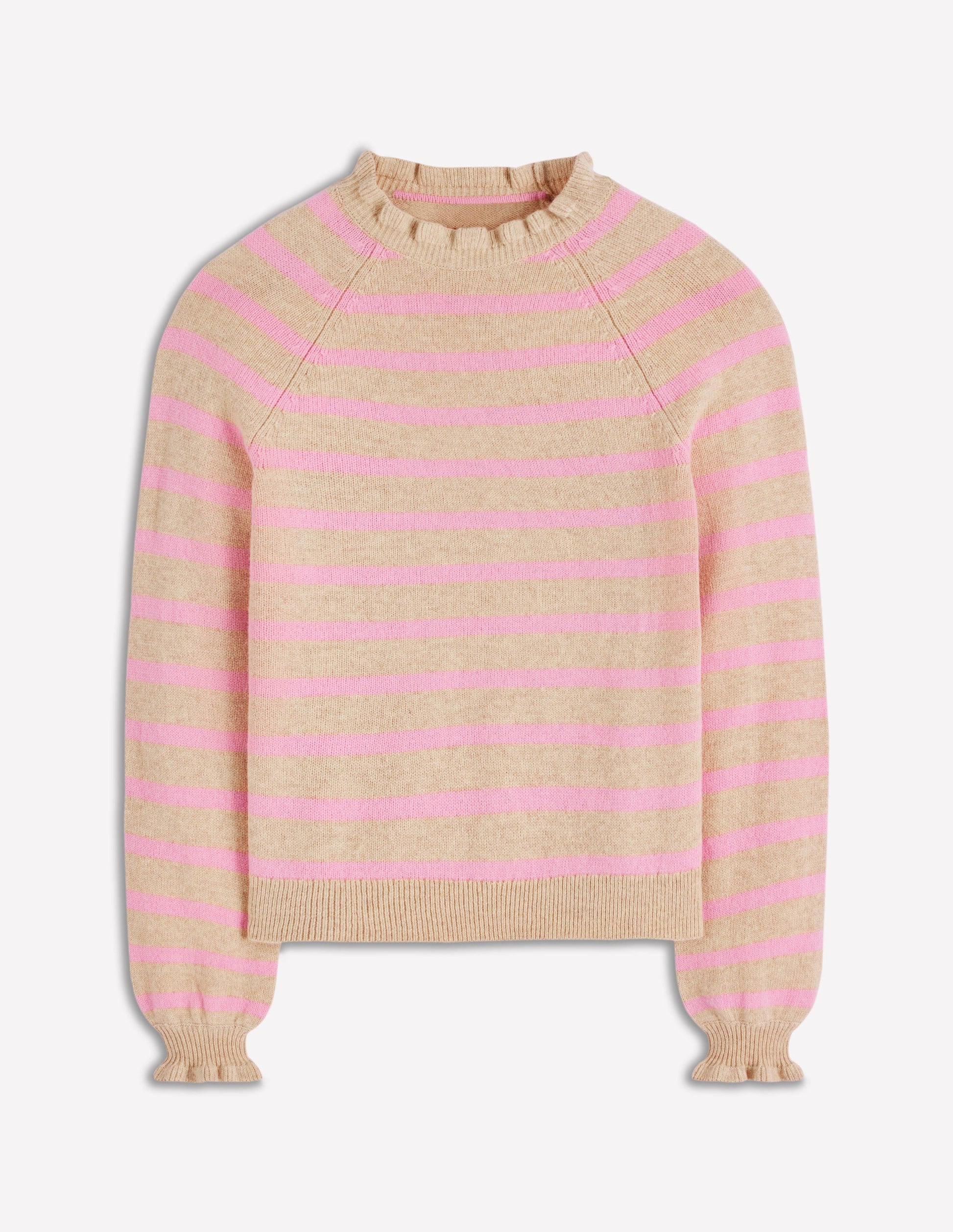 Fae Fair Isle Frilled Jumper-Camel, Pink Stripe-8