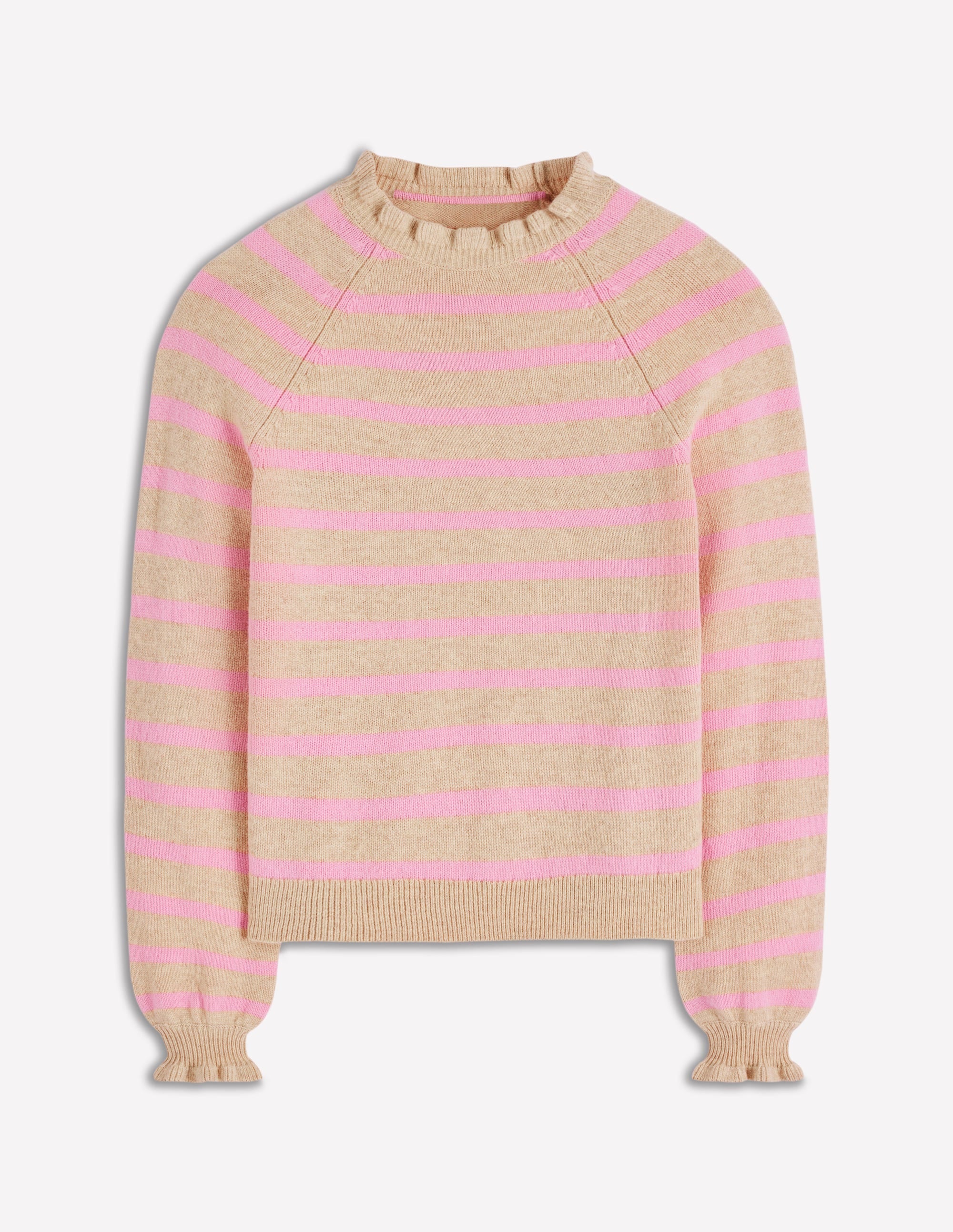 Fae Fair Isle Frilled Jumper-Camel, Pink Stripe - Image 8