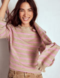 Fae Fair Isle Frilled Jumper-Camel, Pink Stripe