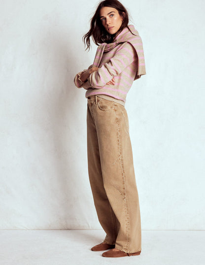 Fae Fair Isle Frilled Jumper-Camel, Pink Stripe-5