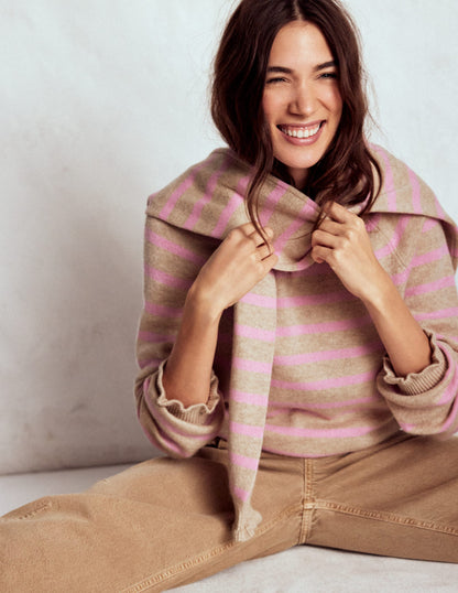 Fae Fair Isle Frilled Jumper-Camel, Pink Stripe-6