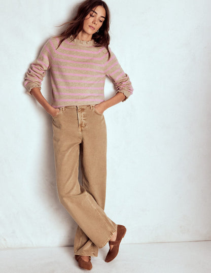 Fae Fair Isle Frilled Jumper-Camel, Pink Stripe-7