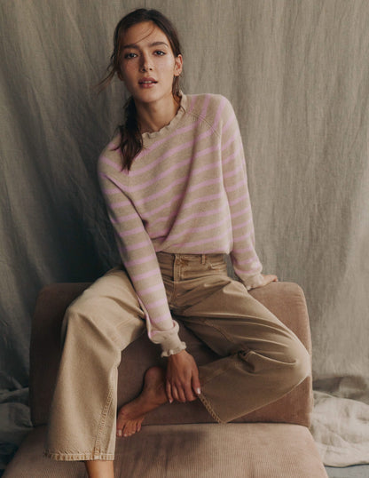 Fae Fair Isle Frilled Jumper-Camel, Pink Stripe-1
