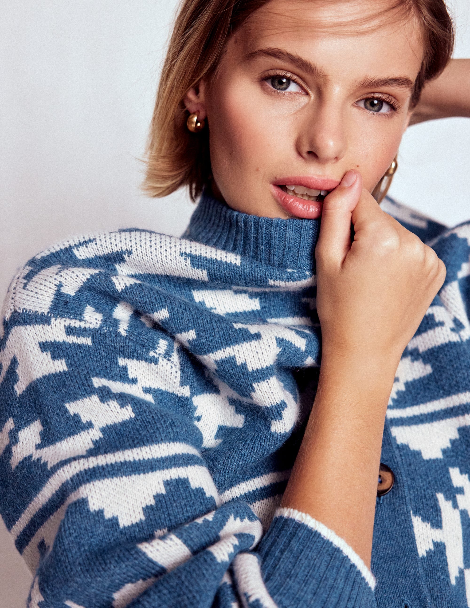 Abi Jacquard Cardigan-Denim Blue Aztec | Boden UK