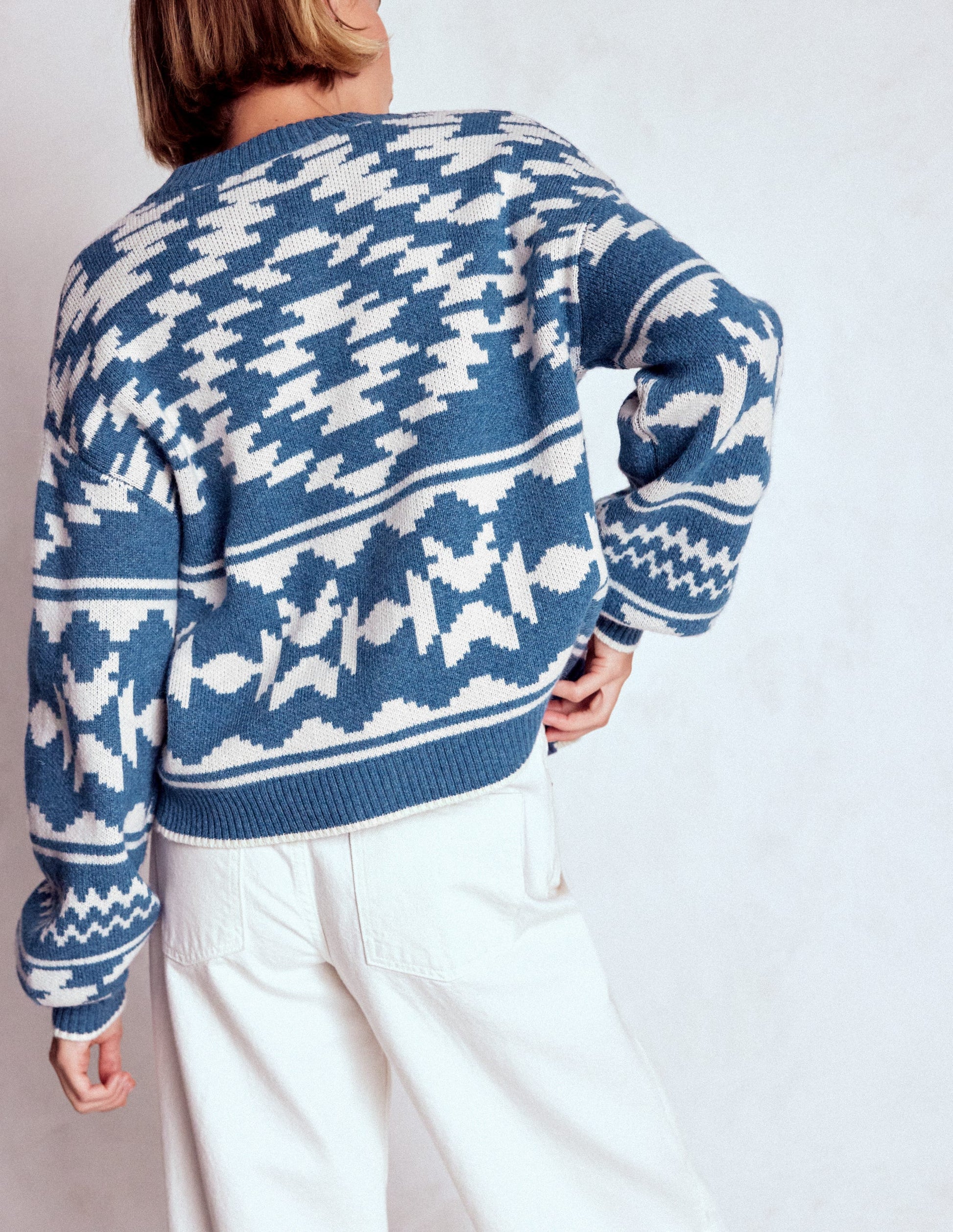 Abi Jacquard Cardigan-Denim Blue Aztec-3