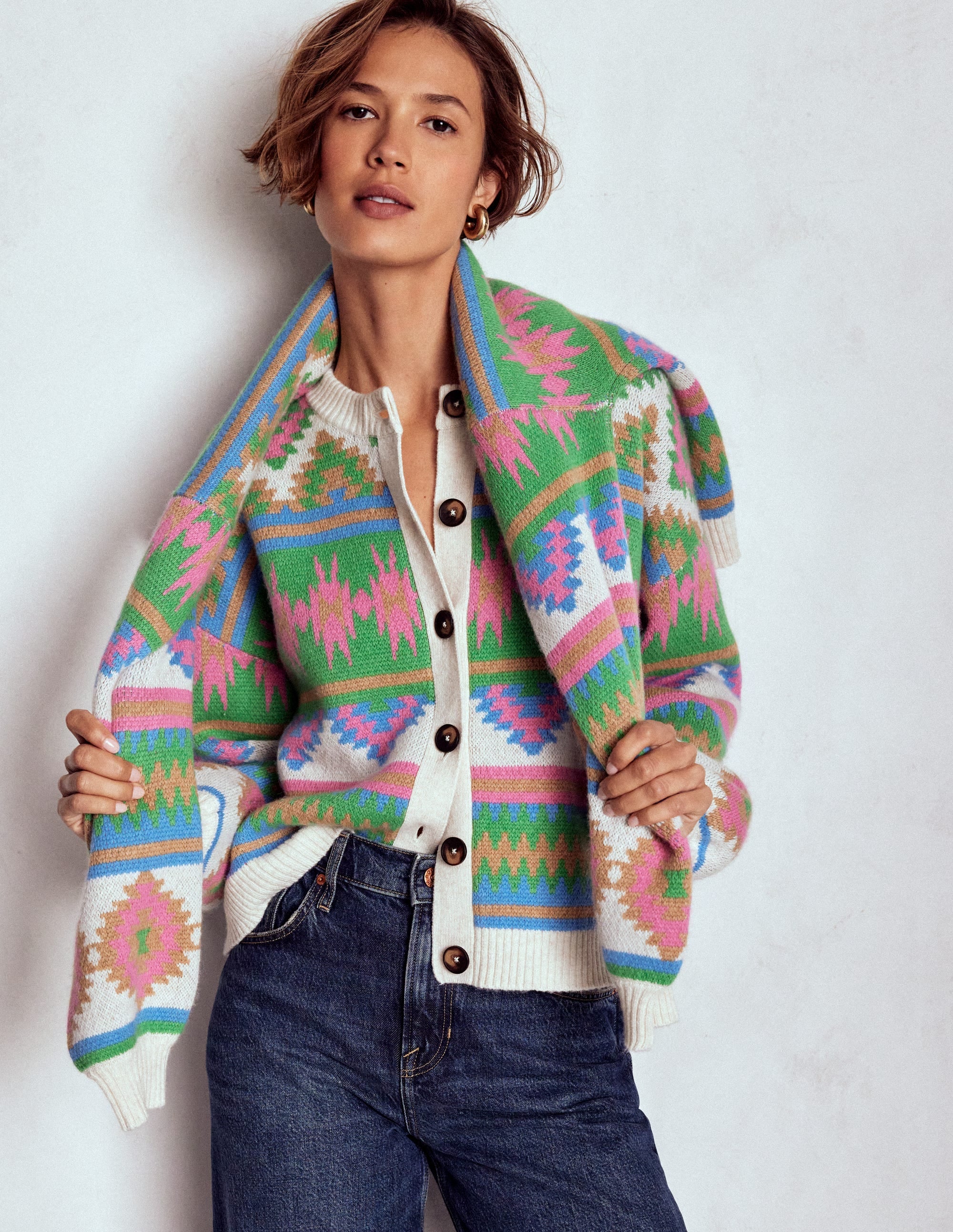 Abi Jacquard Cardigan-Multi Aztec - Image 2