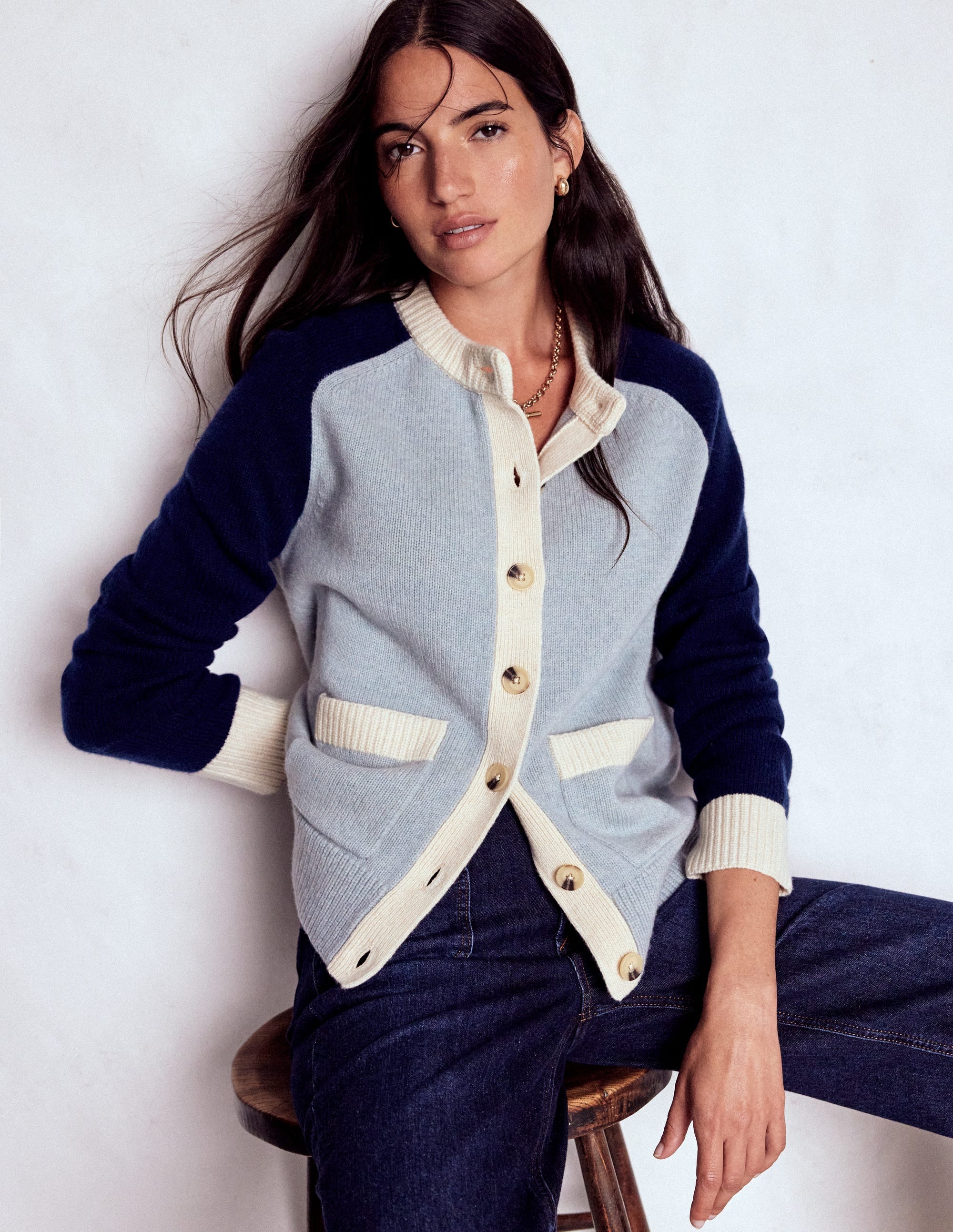 Marion Merino Cardigan-Snowbird Blue, Navy - Image 1