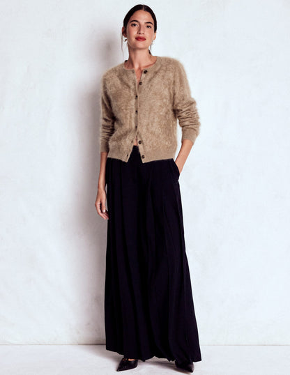 Brushed Crop Cashmere Cardigan-Dark Mink Melange-5