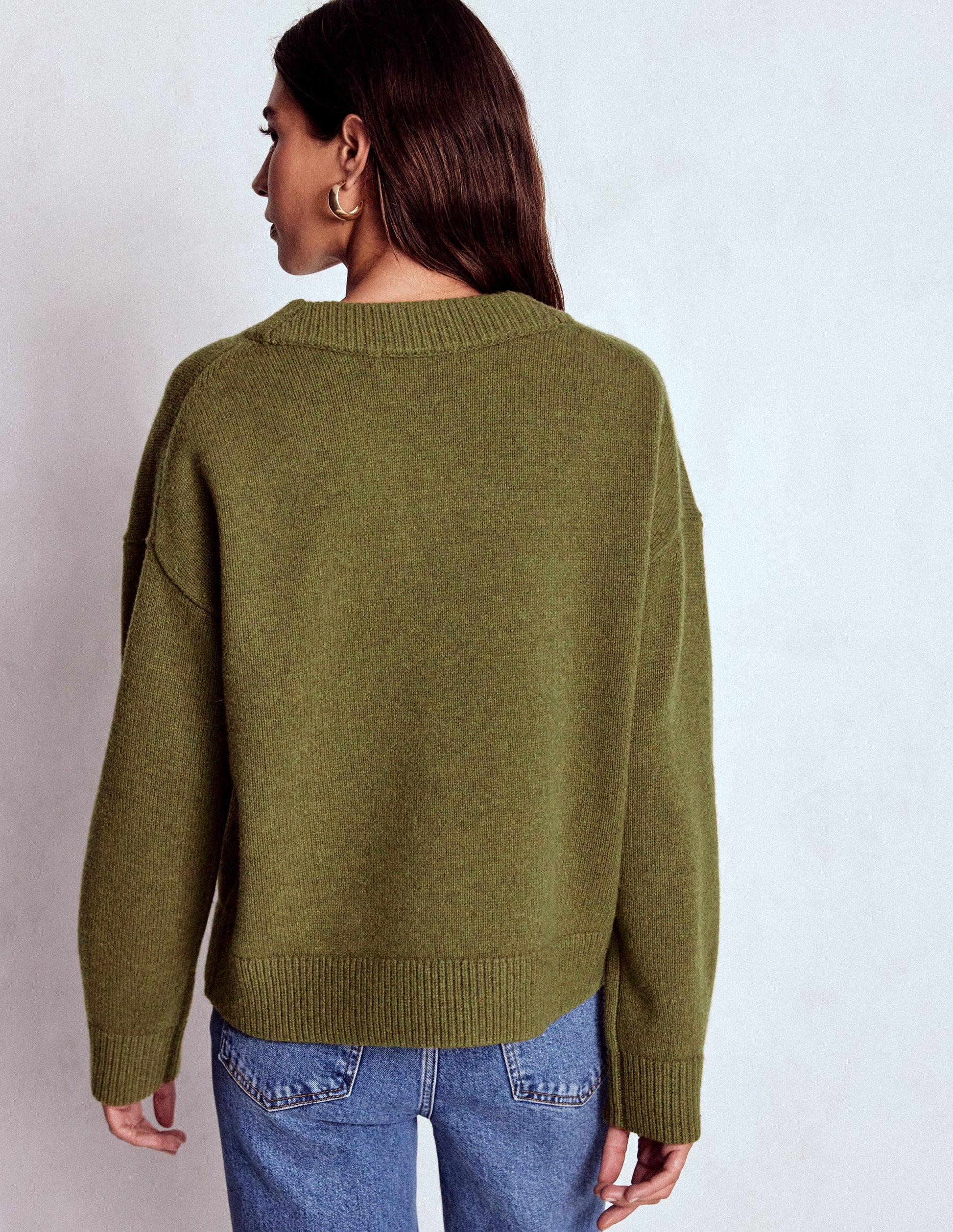 Marion Merino V-neck Jumper-Promenade Green Melange-3