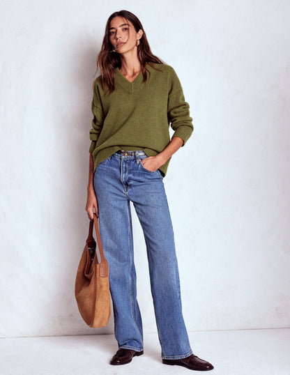 Marion Merino V-neck Jumper-Promenade Green Melange-5