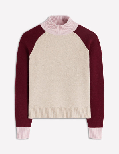 Marion Merino High Neck Jumper-Linen, Pinotage Colour Block-5