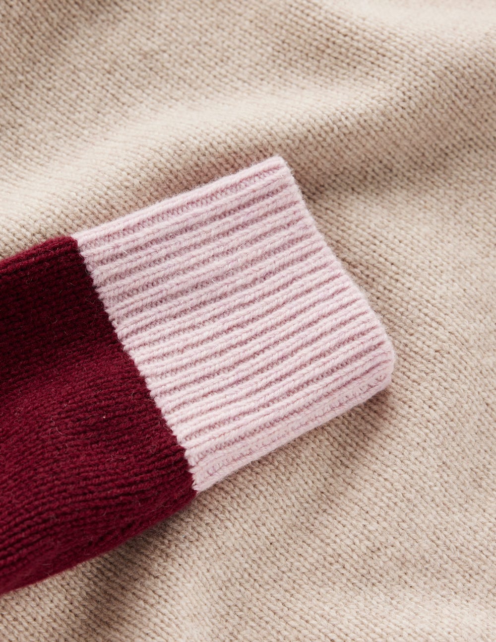 Marion Merino High Neck Jumper-Linen, Pinotage Colour Block