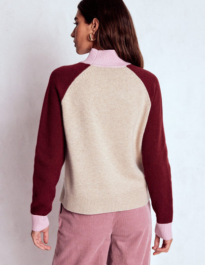 Marion Merino High Neck Jumper-Linen, Pinotage Colour Block-3