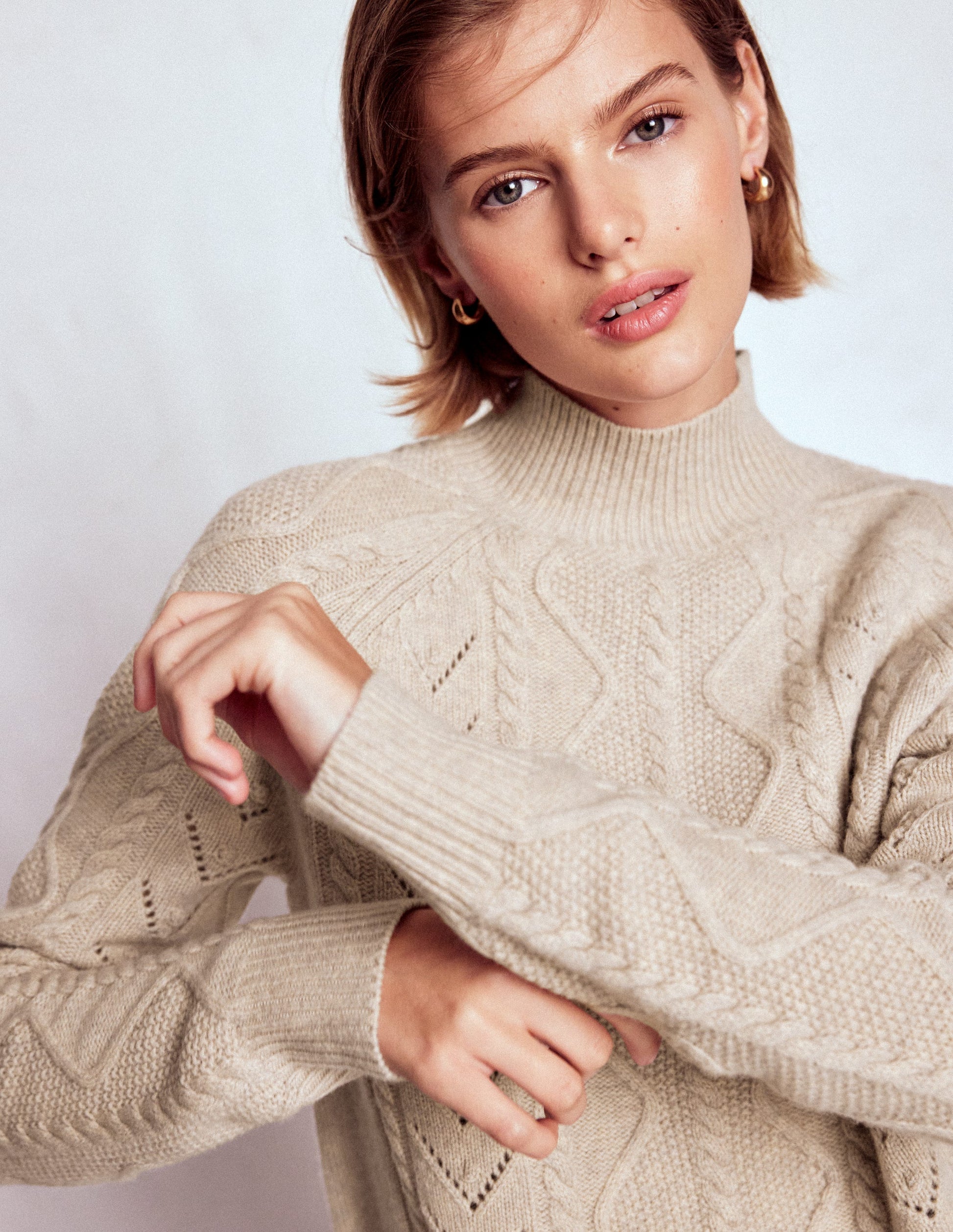 Marion Merino High Neck Jumper-Barley Cable-2