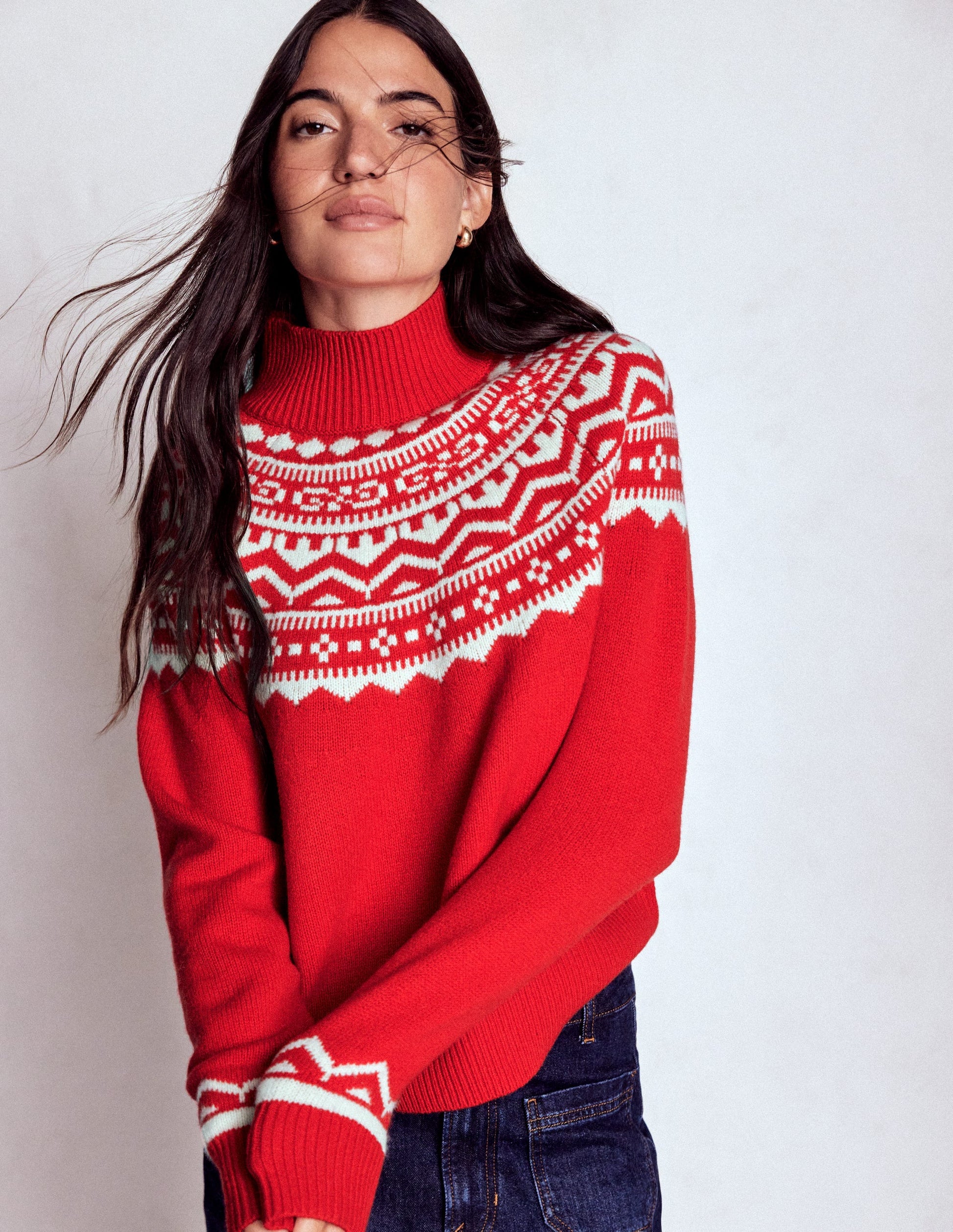 Marion Merino High Neck Jumper-Poppy Red Fair Isle-2