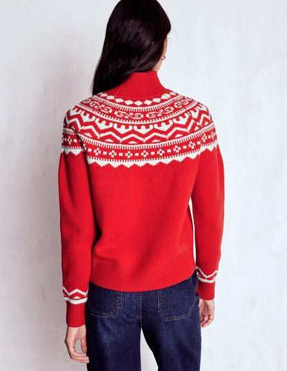 Marion Merino High Neck Jumper-Poppy Red Fair Isle-3
