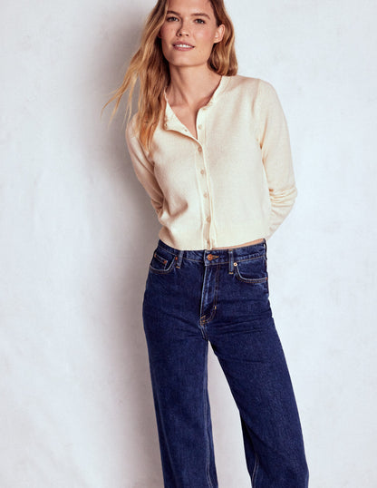 Fur Collar Cropped Cardigan-Warm Ivory-5