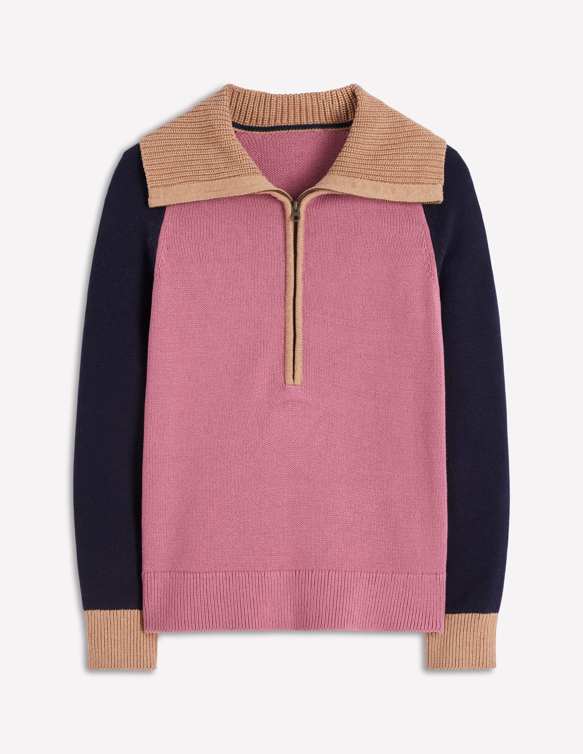 Lucy Half Zip Jumper-Pink Heather, Navy - Image 6
