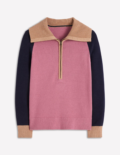 Lucy Half-zip Jumper-Pink Heather, Navy-6