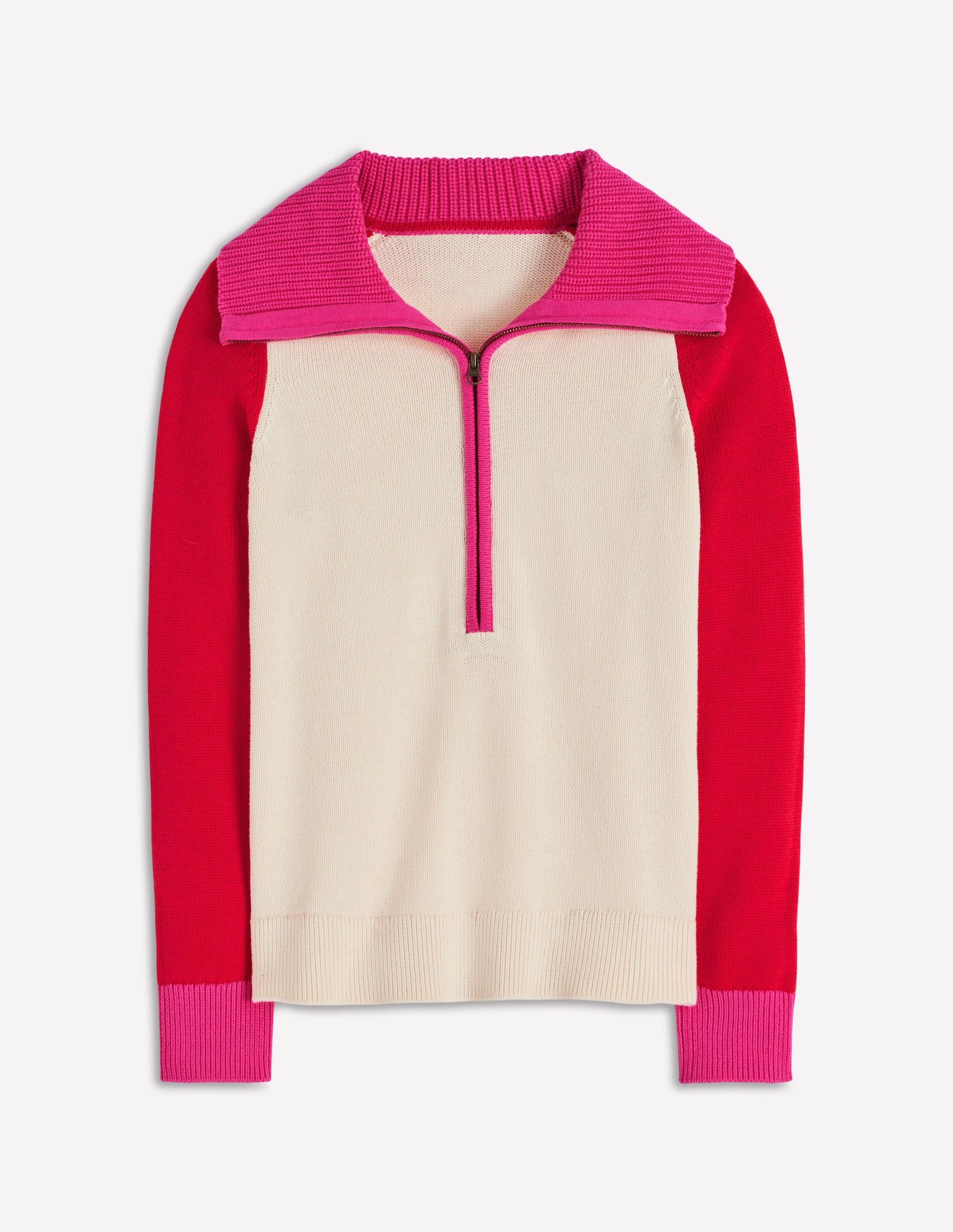 Lucy Half Zip Jumper-Warm Ivory, Red - Image 8