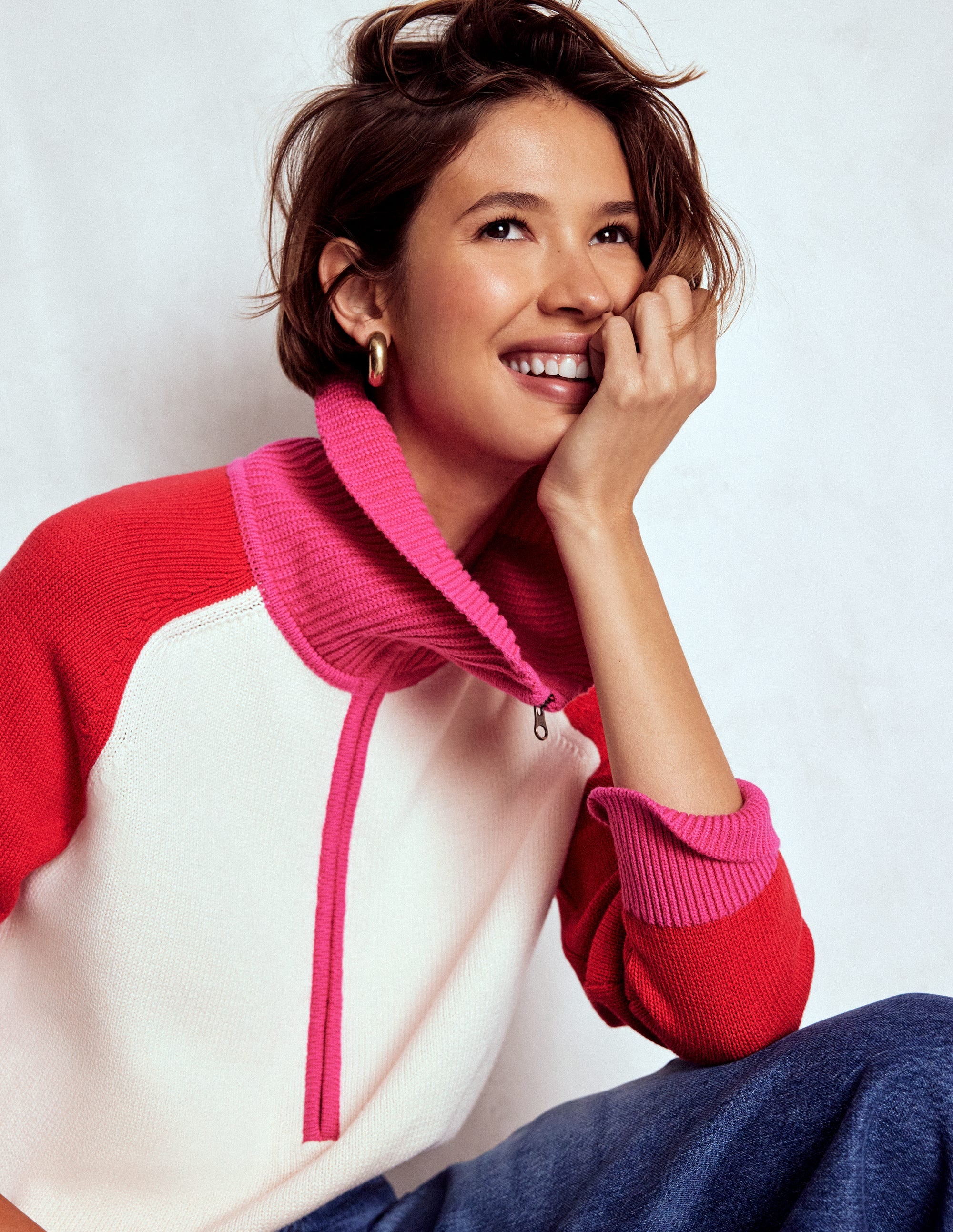 Lucy Half Zip Jumper-Warm Ivory, Red - Image 3