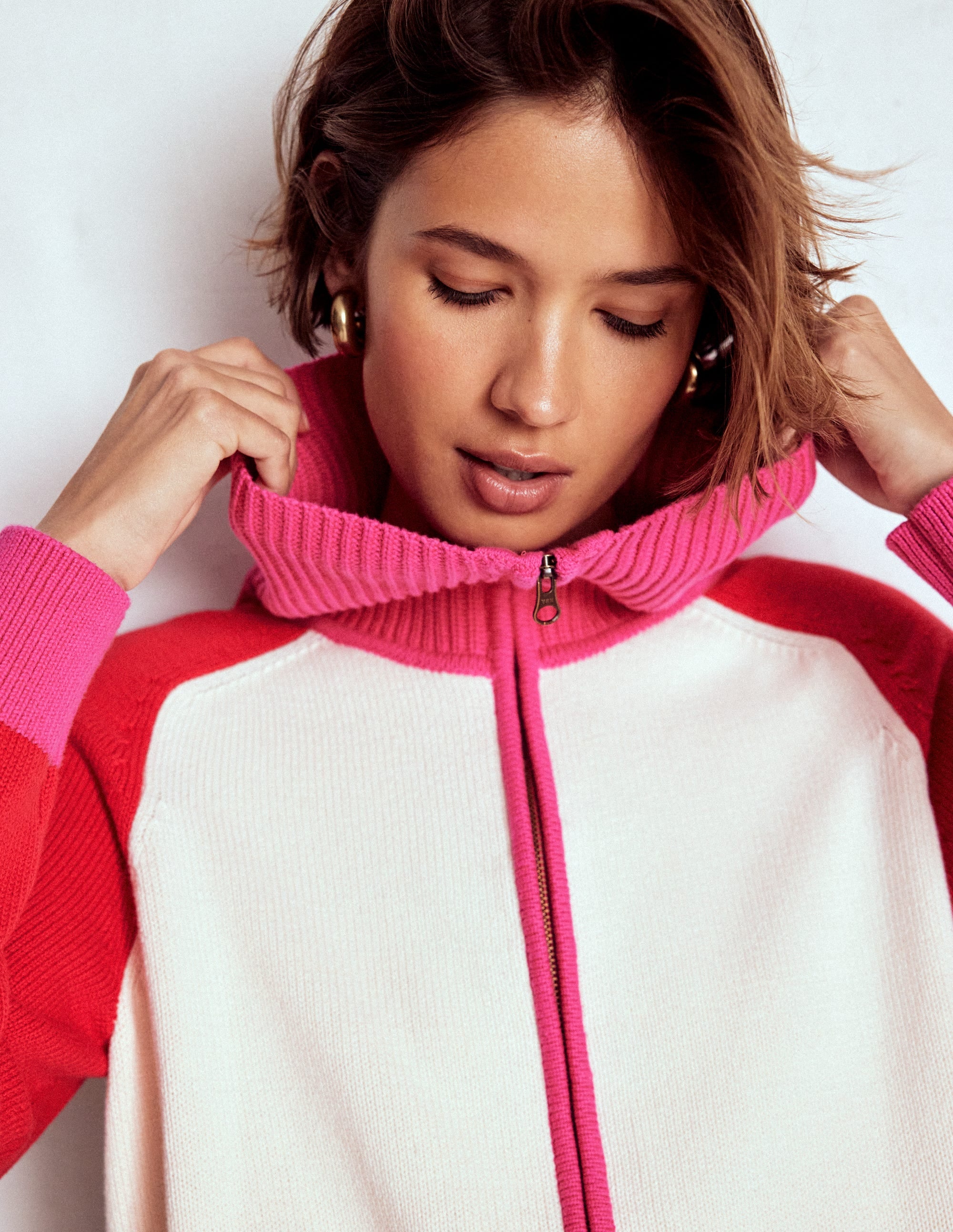Lucy Half Zip Jumper-Warm Ivory, Red - Image 4